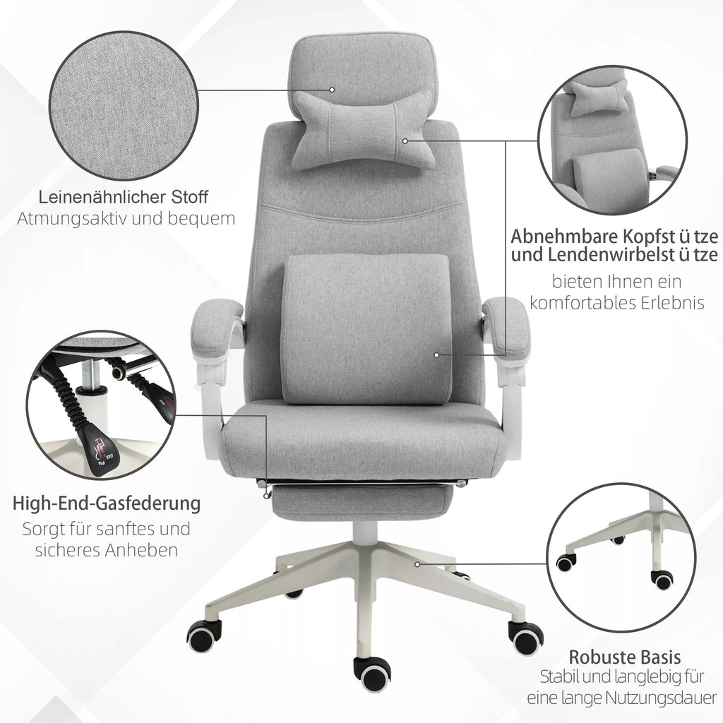 Biuro kėdė ergonomiška su atrama kojoms ir pagalvėmis, pilka