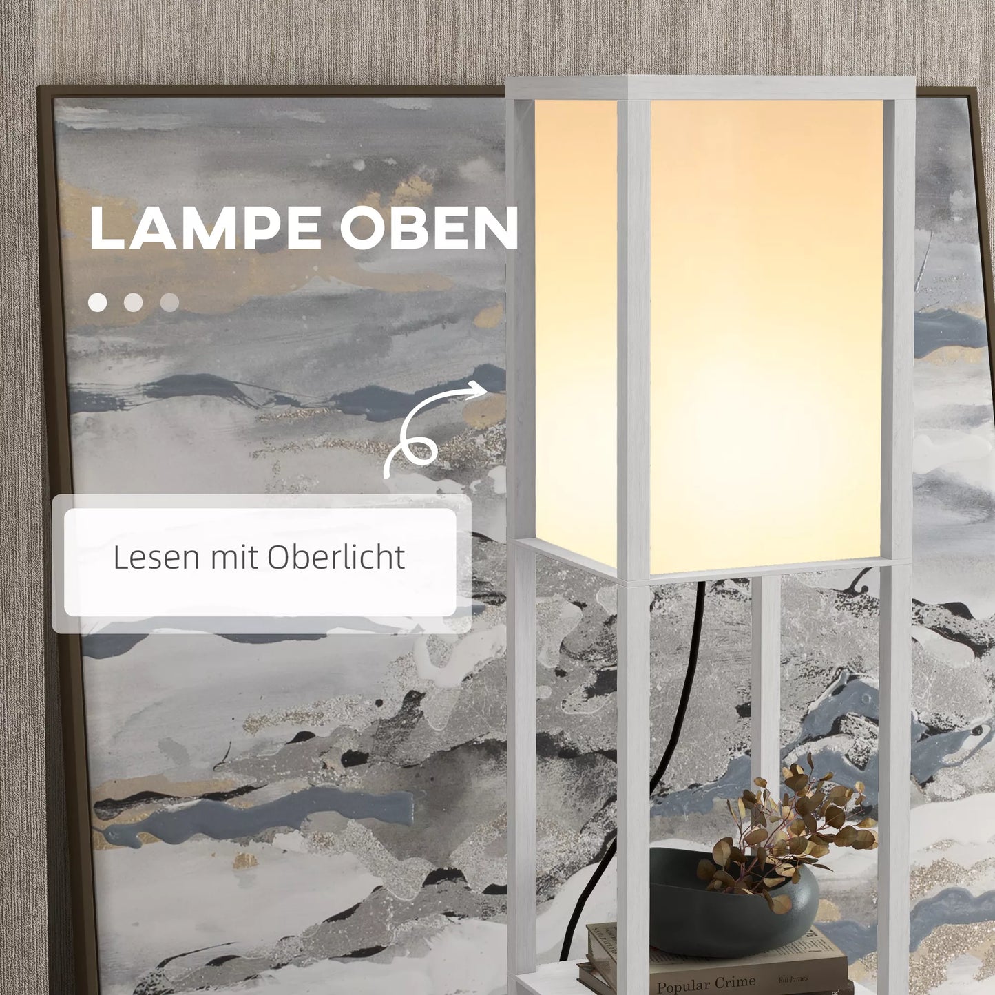 Pastelė lemputė su lentynomis, medinė grindų lempa, 26 x 26 x 160 cm, skirta svetainei/miegamajam (be lemputės)