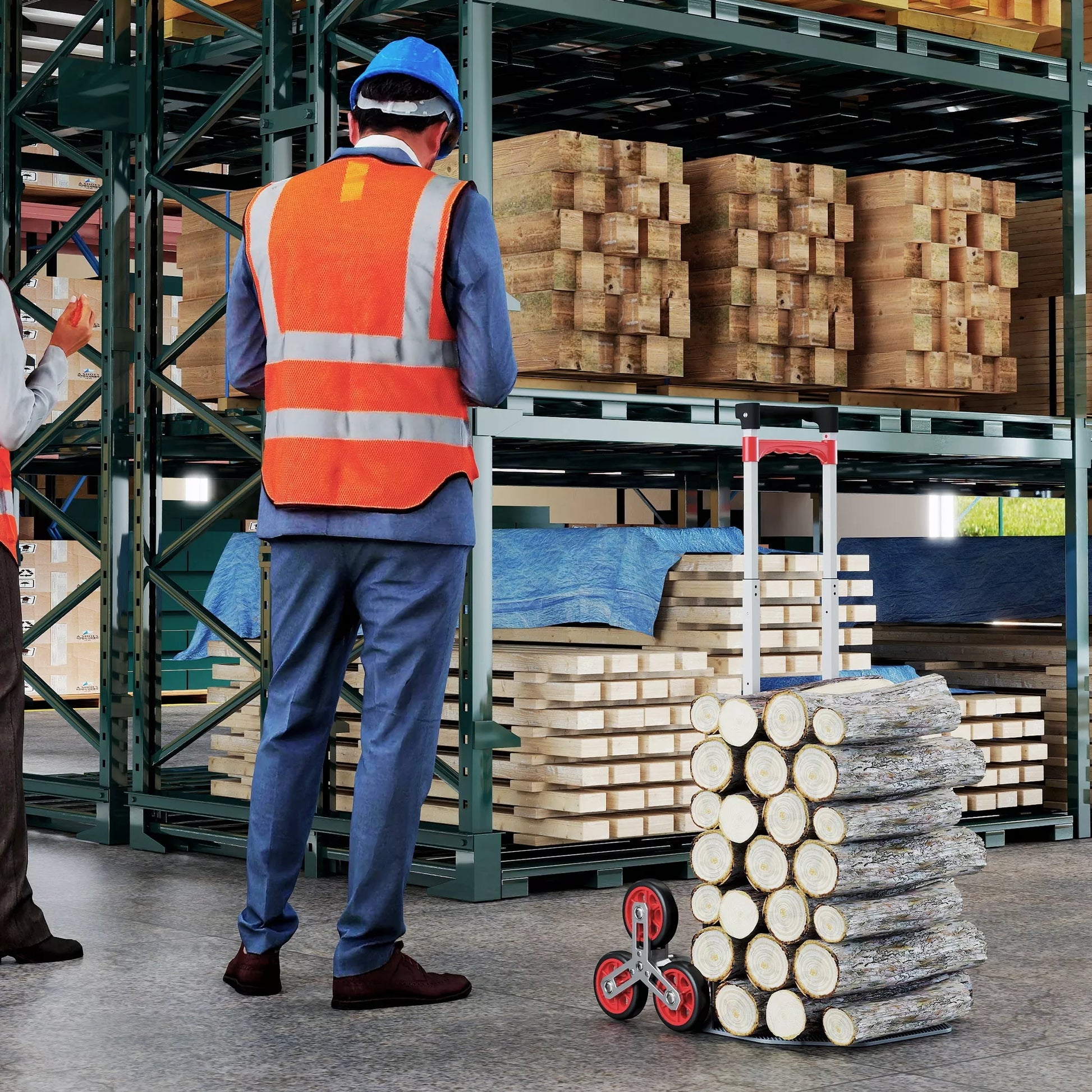 Sulankstomas laiptų kopiklis-vežimėlis, 6 ratų sistema, kelia 70 kg, aliuminis, raudonas