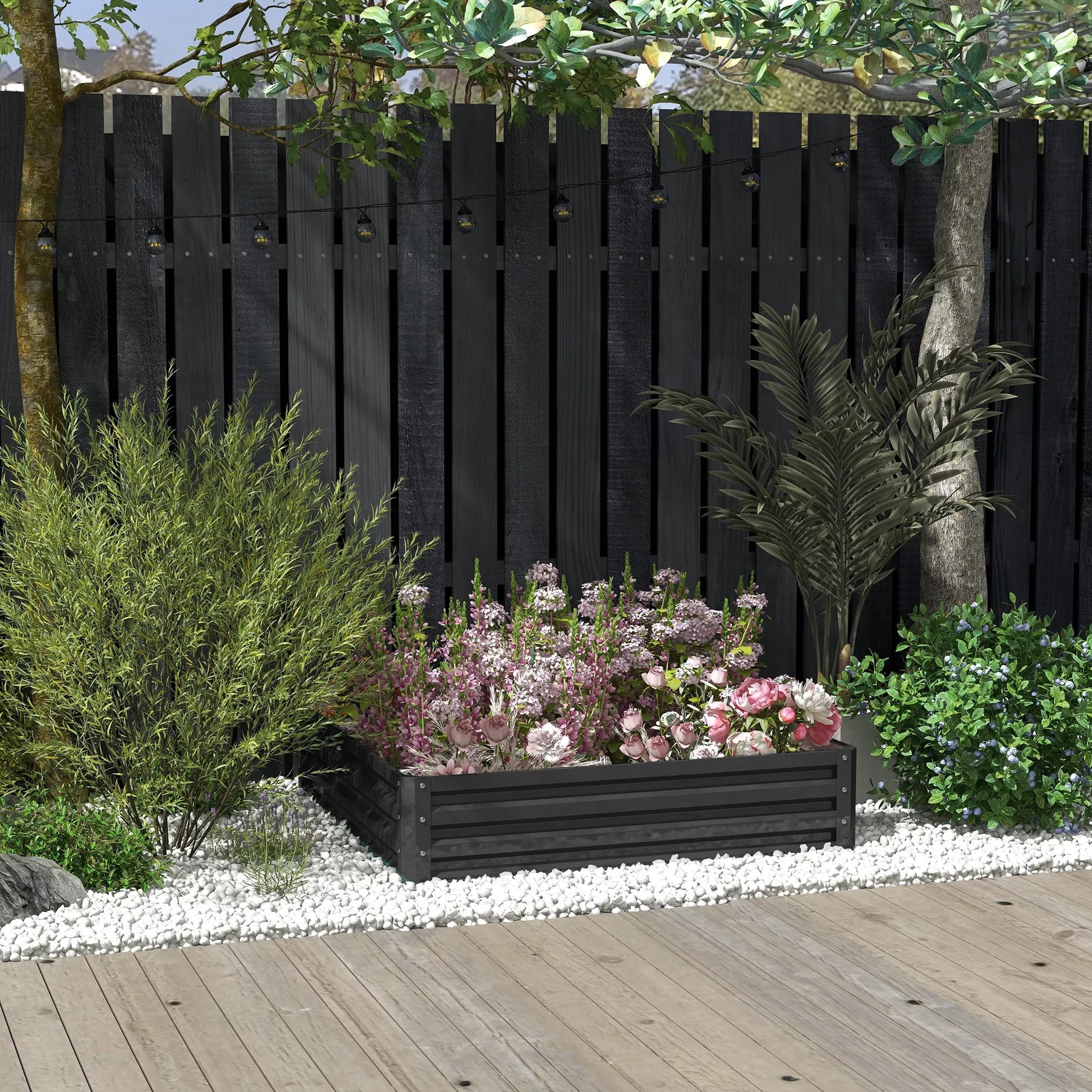 Sodo lysvė, vazonas su plieniniu korpusu, pilkos spalvos, 120 x 120 x 30 cm