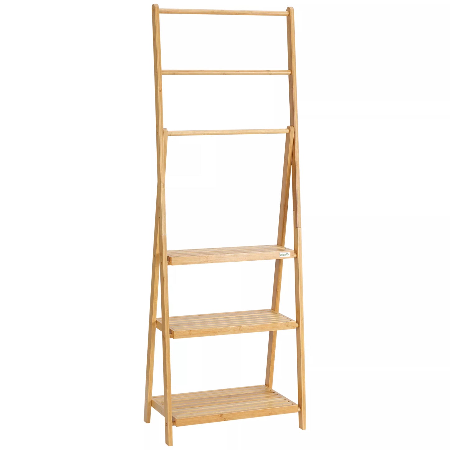 Sulankstomas bambuko stovas rankšluosčiams su lentynomis, 3 lentynos, 3 rankšluosčių laikikliai, 53 cm x 30,5 cm x 152 cm, natūralus