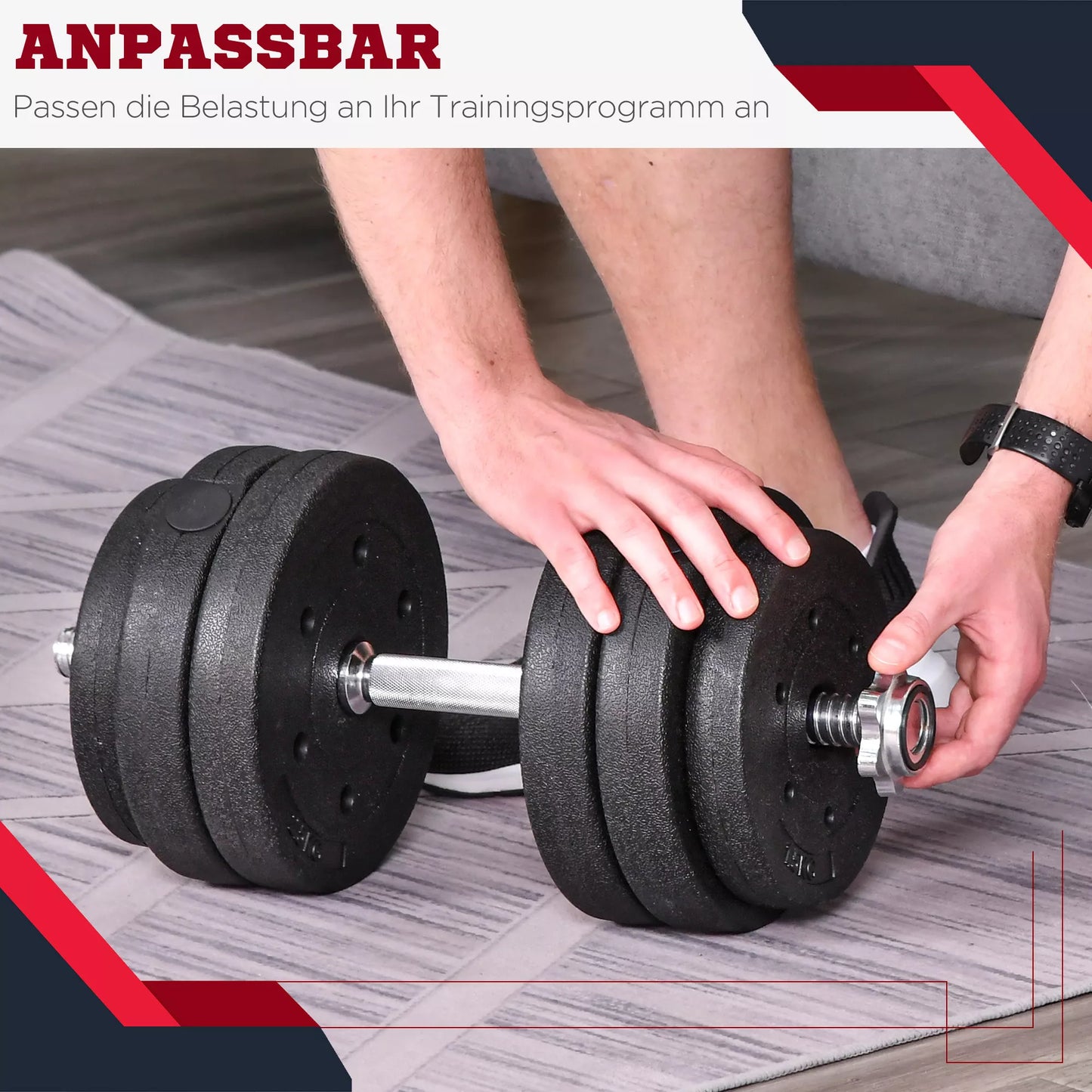 Hantelių rinkinys 30KG, su svoriais namams, biurui, sporto salei, plienas, dirbtinė oda, juoda, jėgos treniruotėms