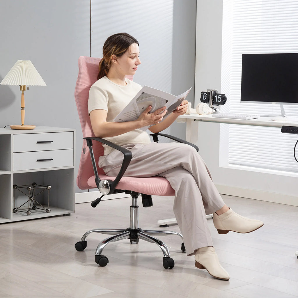 Ergonominė biuro kėdė su tinkleliu reguliuojamo aukščio rožinė