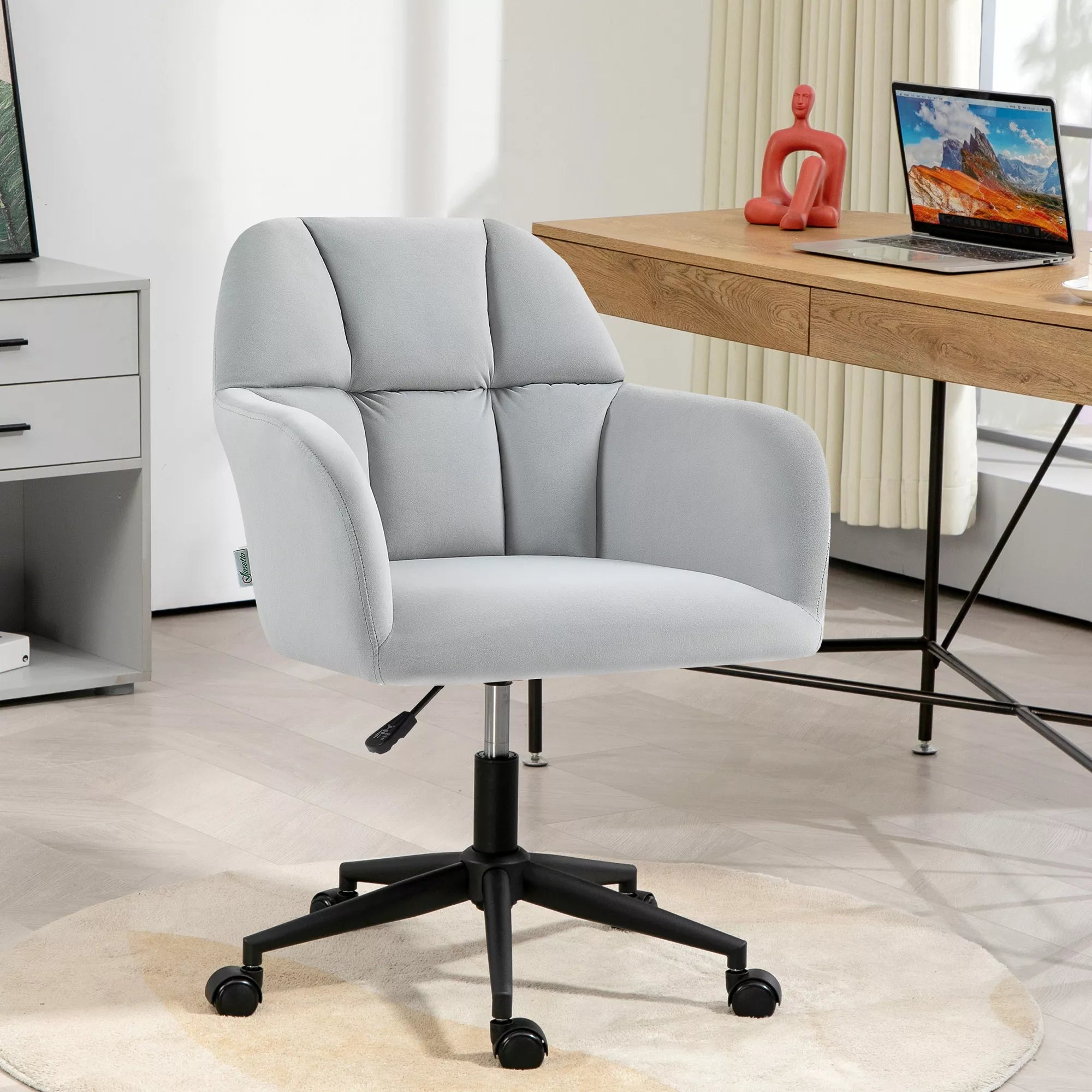 Ergonomiška darbo kėdė, aukščio reguliuojama, pasukama, aksomo išvaizdos, iki 120 kg, šviesiai pilka