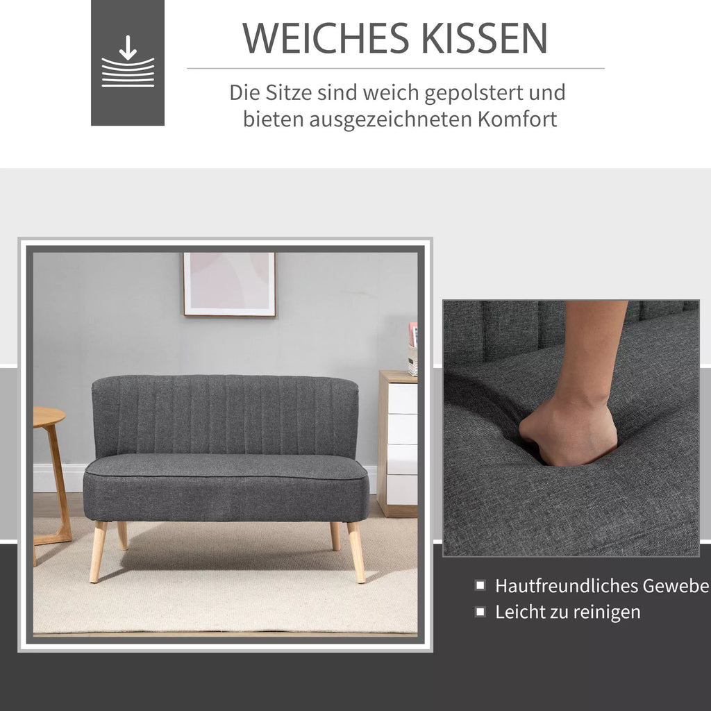 Dviejų vietų sofa, minkštas paminkštinimas, lengvai prižiūrimas užvalkalas, iki 150 kg, 117 x 56,5 x 77 cm, tamsiai pilkos spalvos