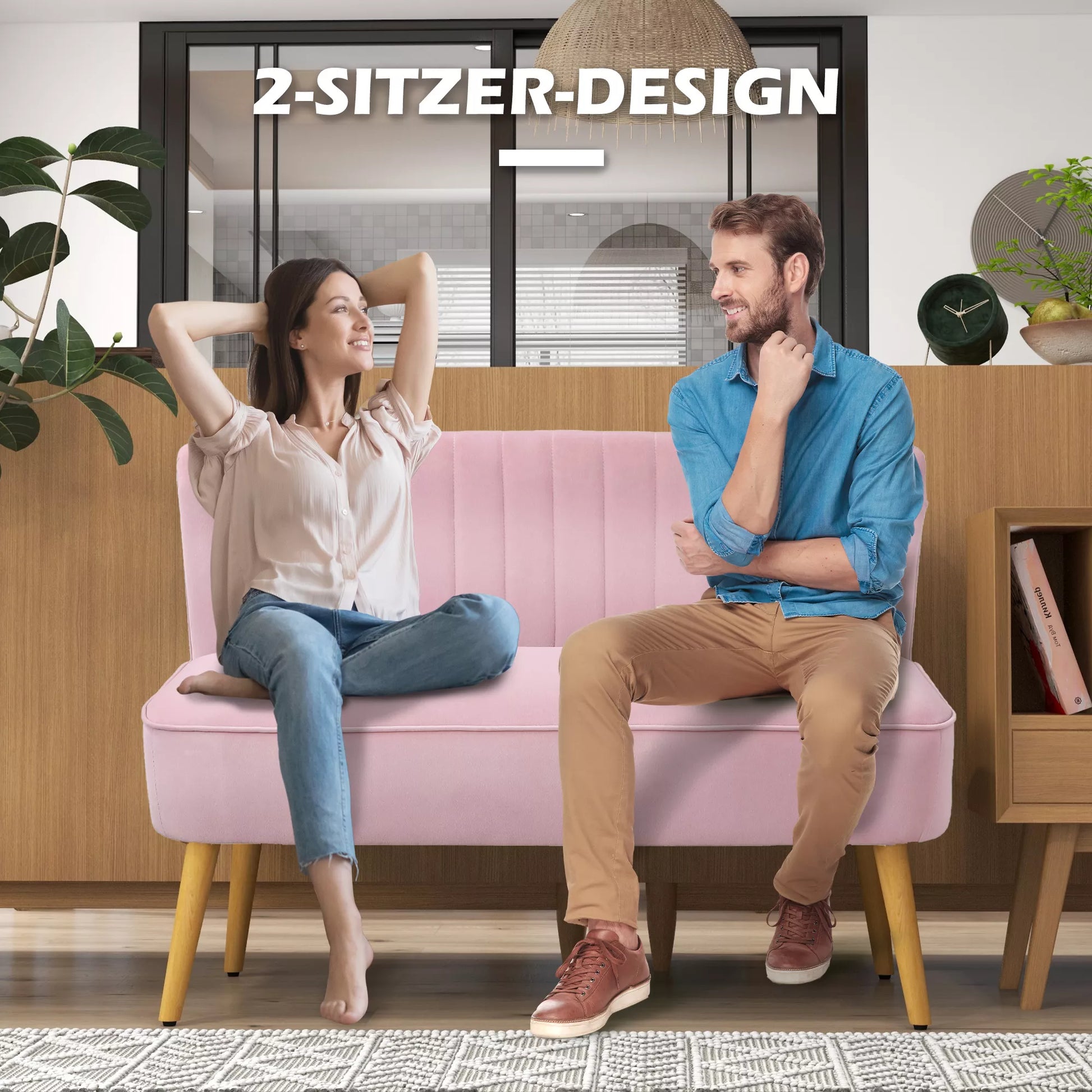 2 vietų sofa Audinio sofa Sofa Minkšta sofa Plati poilsio sofa Rožinė
