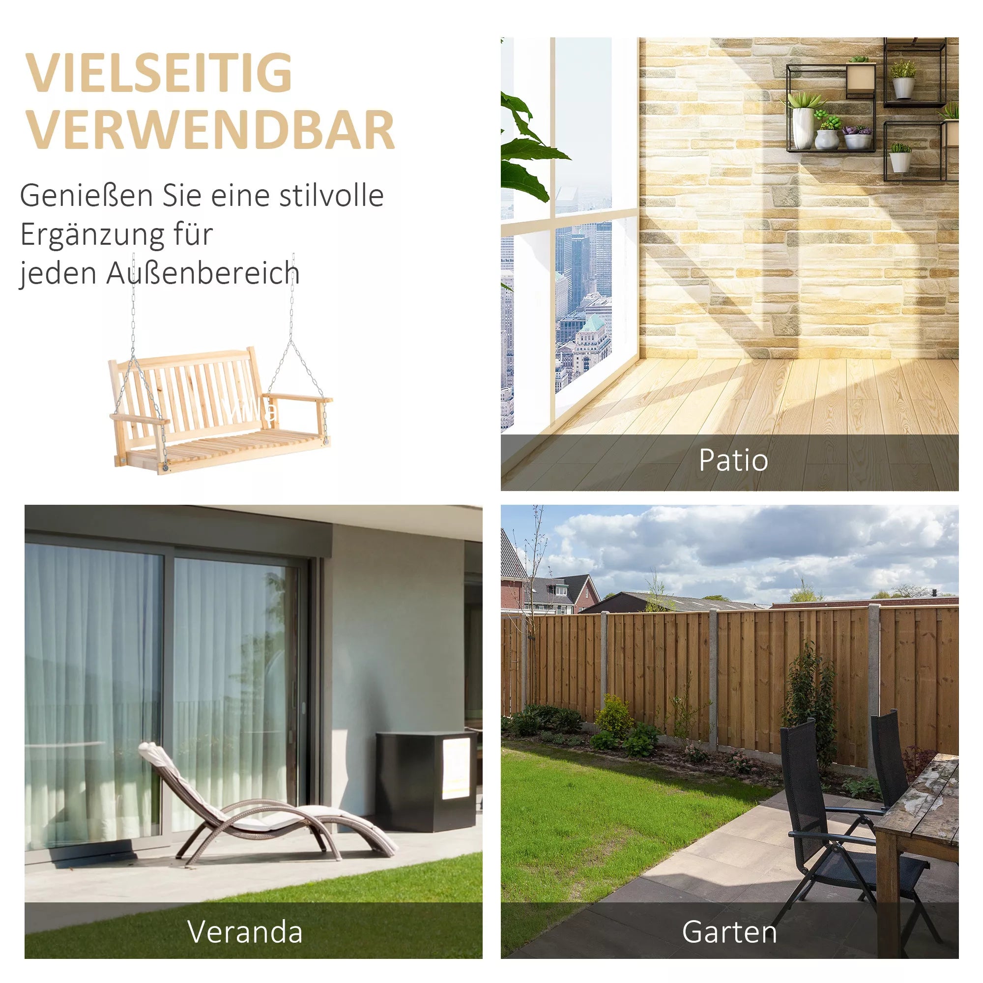Sodo sūpynės 2 asmenims Sūpynės suoliukas Pakabinamas suoliukas Masyvi mediena Patio terasa Kiemas Gamta 117 x 69 x 60 cm