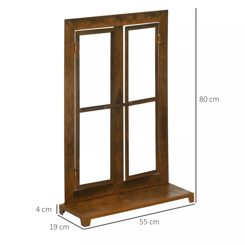 Dekoratyvinis lango rėmas sodui, vintage stiliaus, 55 cm x 19 cm x 80 cm, metalas, rudas