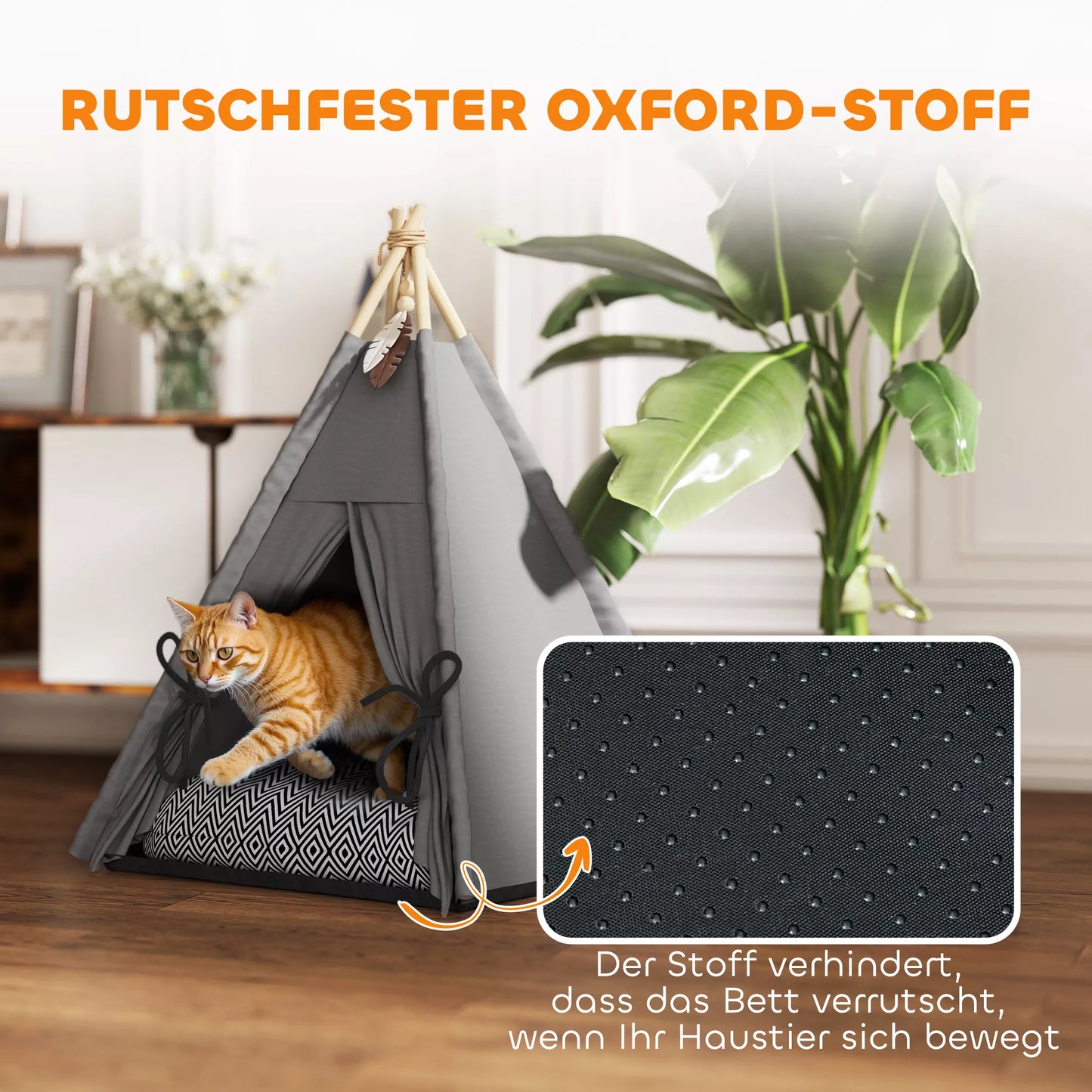 Tipi palapinė naminiams gyvūnėliams, Tipi dizaino gyvūnų guolis, Katės palapinė su pagalvėle, Šunų lova miegojimui, Katės guolis, Pilka