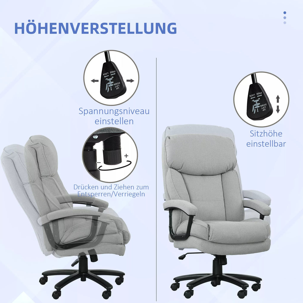 Birojo kėdė iki 200 kg su ergonomine atrama, šviesiai pilka