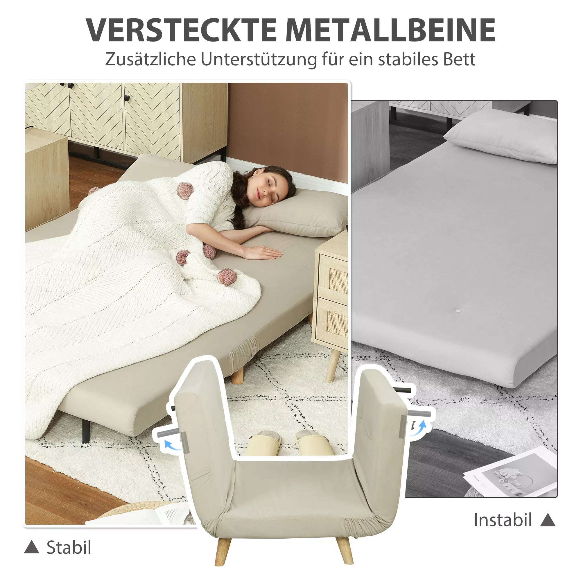 Miegamasis sofa Relaxsofa Sofa Couch, su 2 pagalvėmis, aksomo išvaizda, 130 x 78 x 79 cm, smėlio spalvos