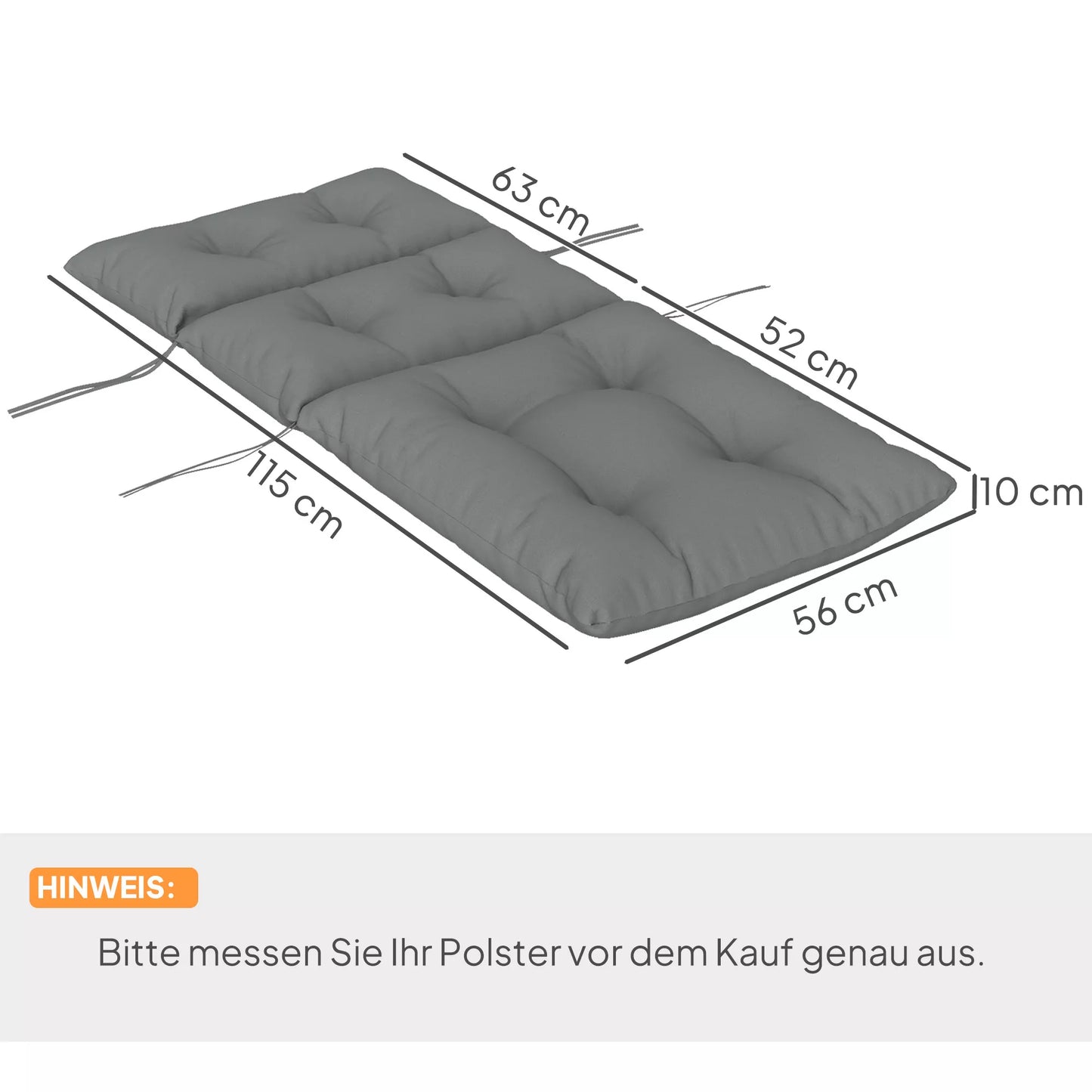 Sėdynės pagalvėlė, storo paminkštinimo sėdimiems baldams, su atlošu, skirta supamiems krėslams, vidaus ir lauko naudojimui, šviesiai pilka