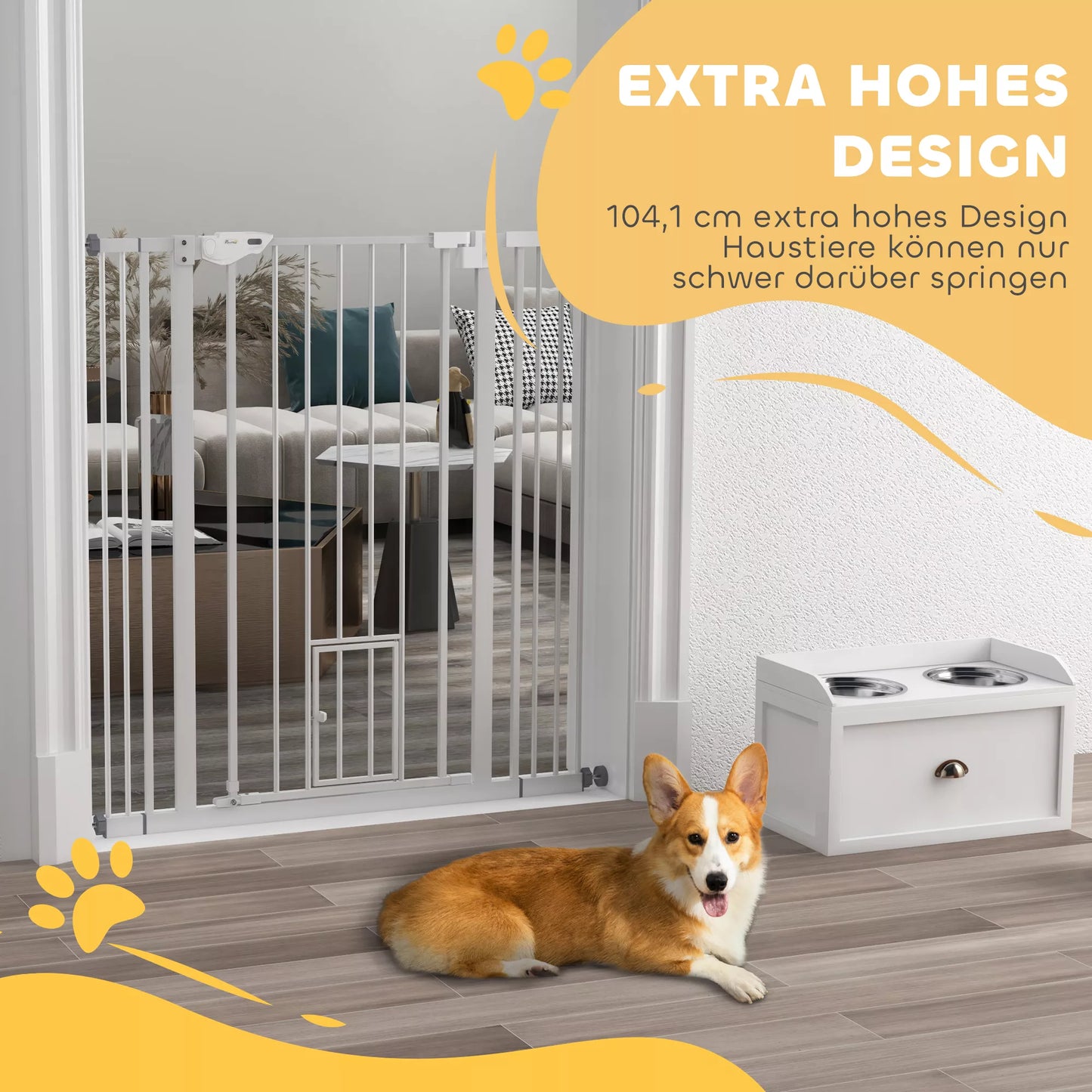 Šunų apsauginiai varteliai, dviguba fiksacija, savaime užsidarančios durys, 104 cm aukščio, plienas, balta
