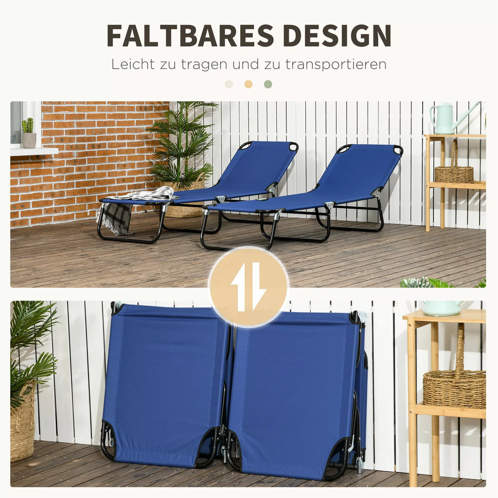 Sulankstomi saulės gultai su reguliuojama 5 padėčių nugarėle, 2 vnt., mėlyni, iki 120 kg