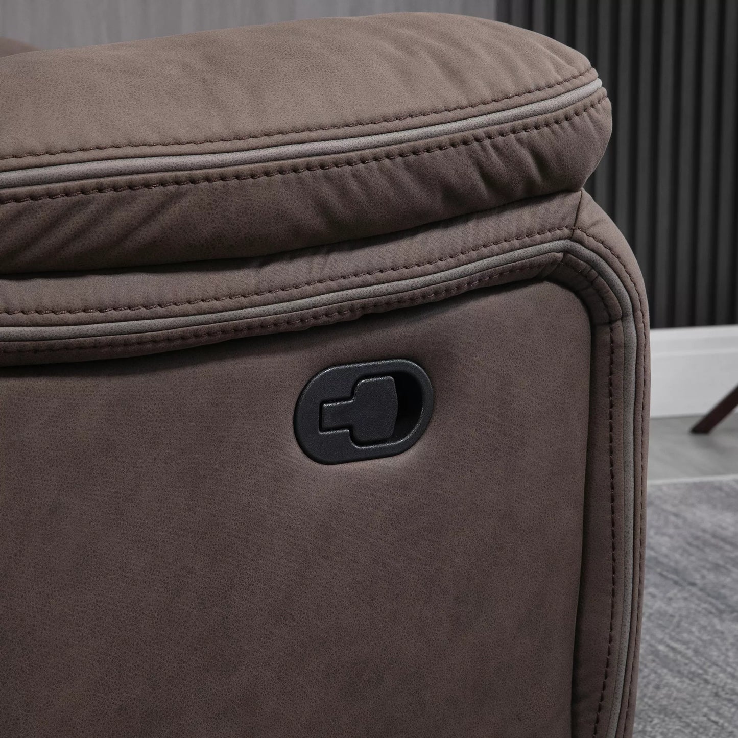 HOMCOM Minkštas fotelis su kojų atrama, poilsio fotelis atlošiamas, mikropluošto danga odos imitacijos, metalo konstrukcija, rudas