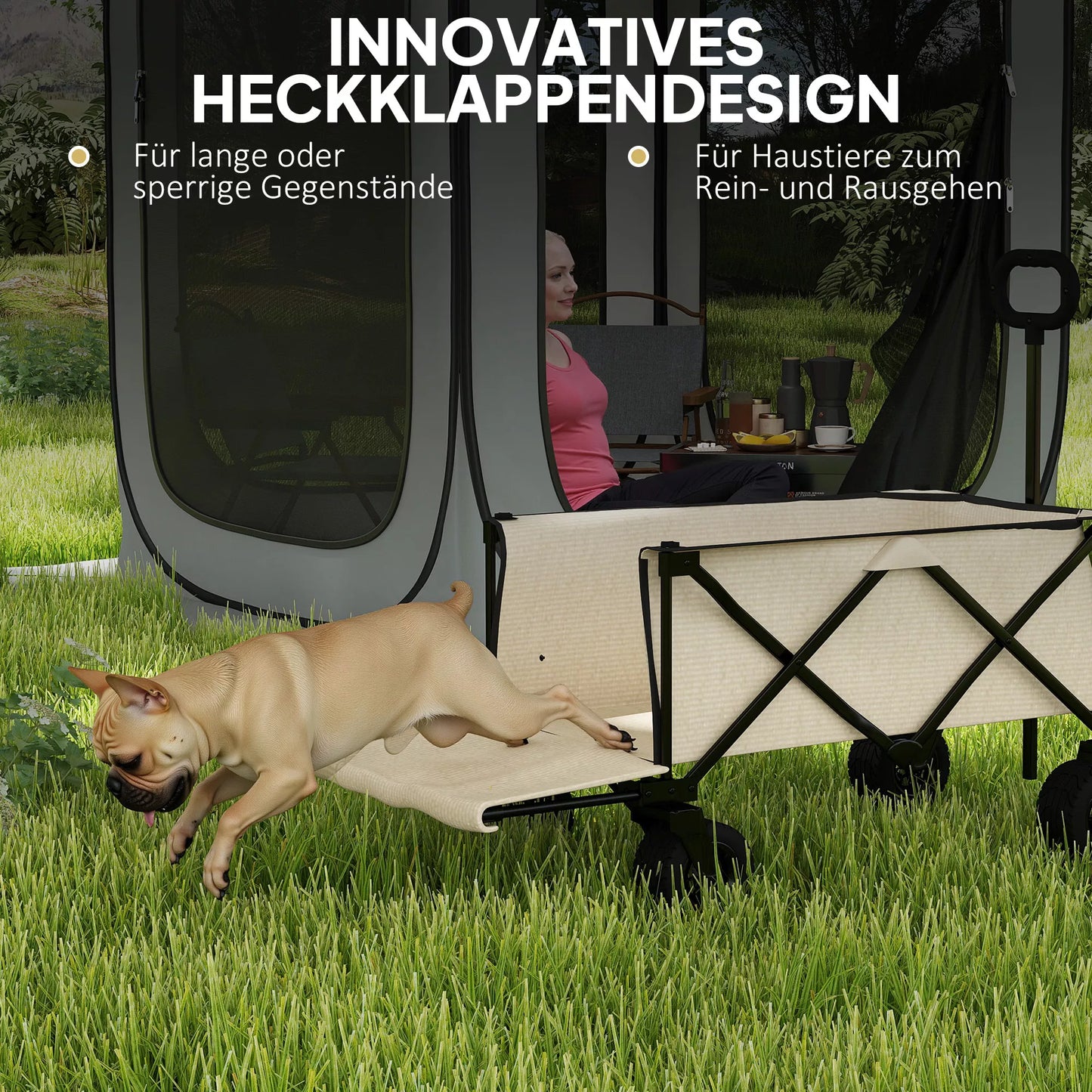 Sodo vežimėlis 100 kg, sulankstomas, su nuimama apsauga, 90 x 48 x 92 cm, smėlio spalvos