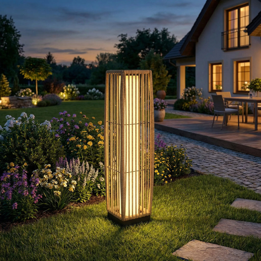 Saulės stovas Rattan saulės lempos su šviesos jutikliu Automatinis LED saulės šviestuvas boho stiliaus IP44