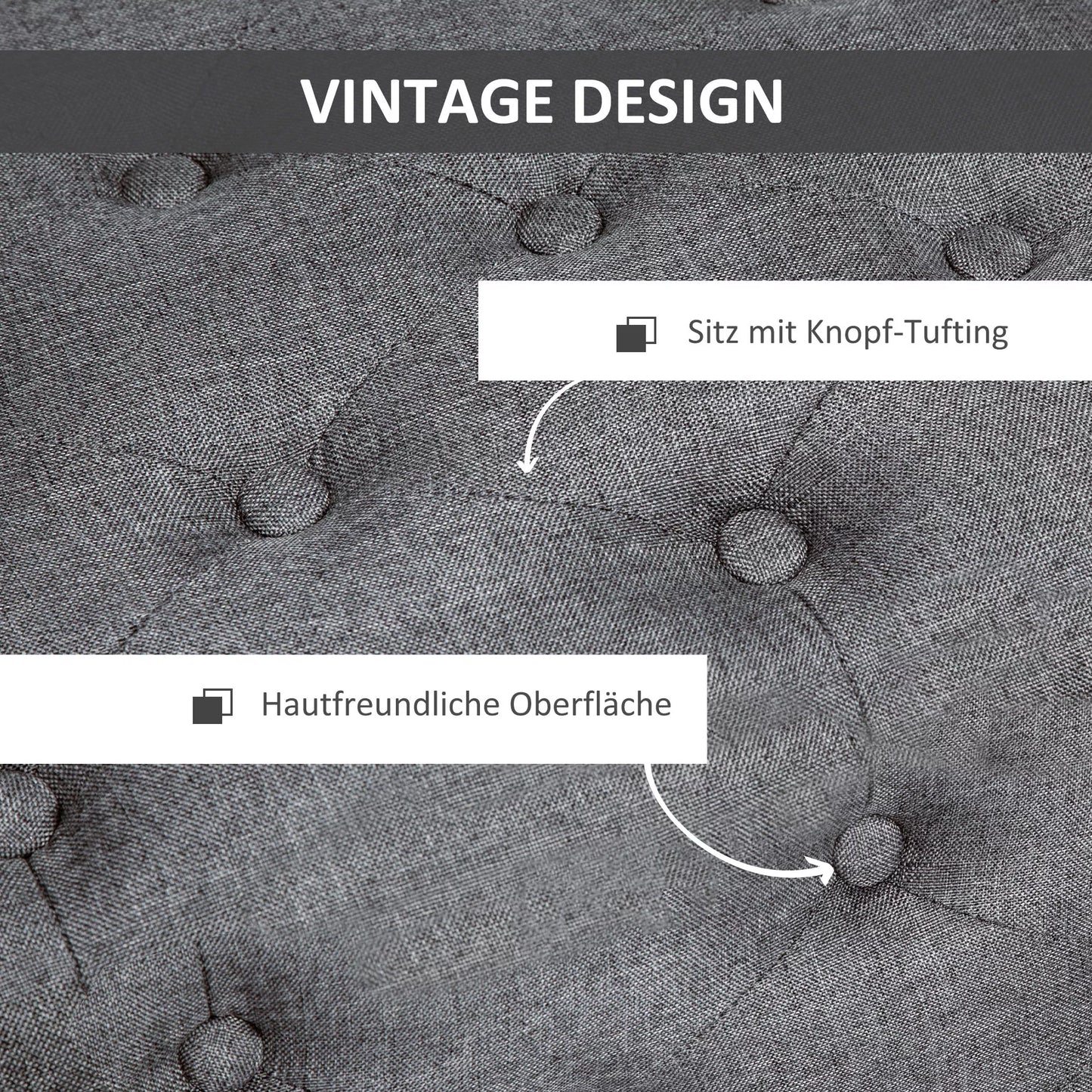 Suolas su laikymo erdve, minkštasuolis su lino išvaizda, laikymo dėžė su medinėmis kojomis, suolas su lova svetainei, miegamajam, koridoriui 100 x 40 x 44 cm Tamsiai pilkas