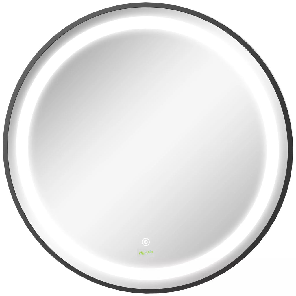 Vonios veidrodis, LED apšvietimas, reguliuojamas, 3 šviesos spalvos, metalinis rėmas, Ø60 cm, juodas