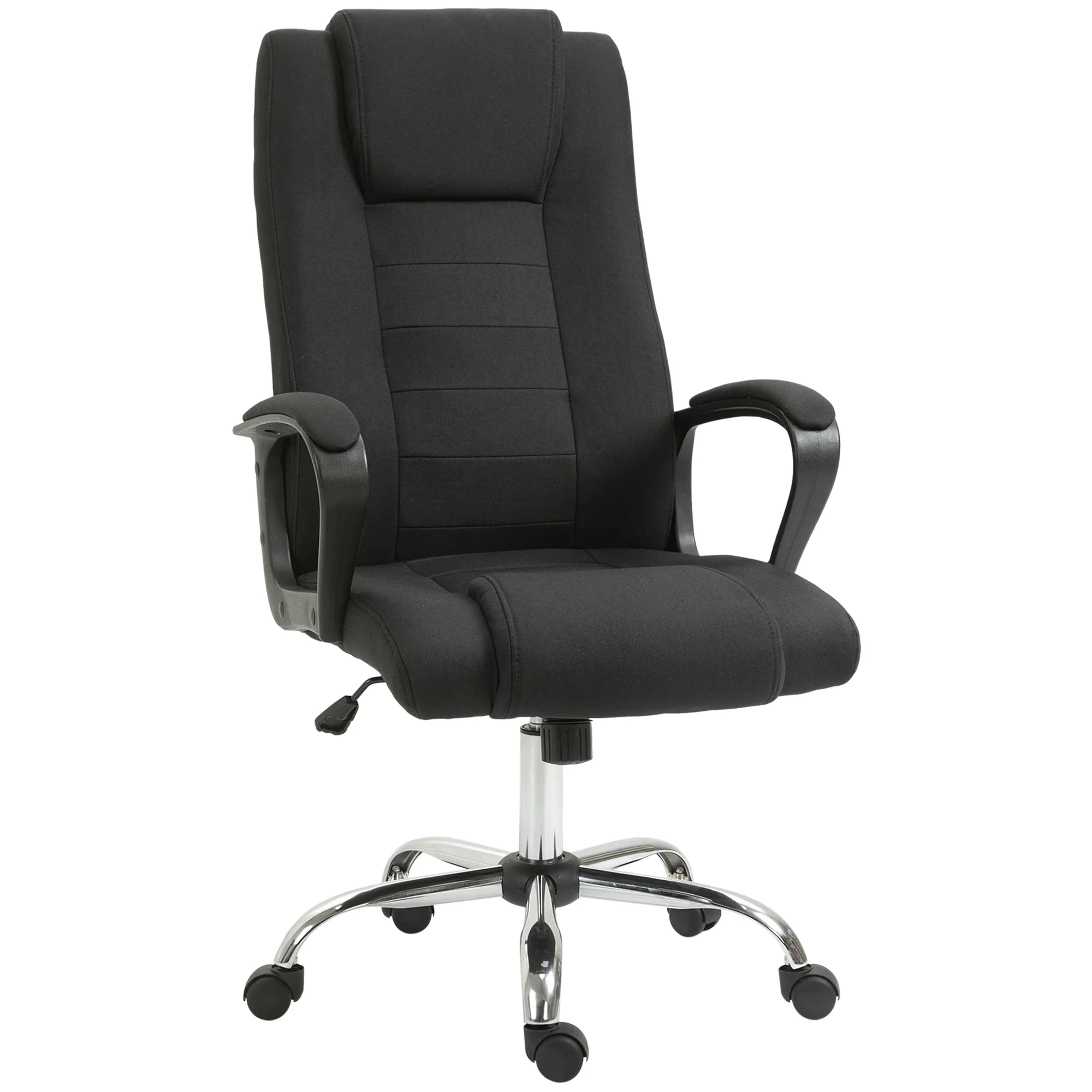 Biuro kėdė, kompiuterinė kėdė su svyravimo funkcija, galvos atrama, ergonomiška rašomojo stalo kėdė, sukiojama, reguliuojamo aukščio, „Linen-Touch“ juodos spalvos, 62 x 76 x 110–119 cm