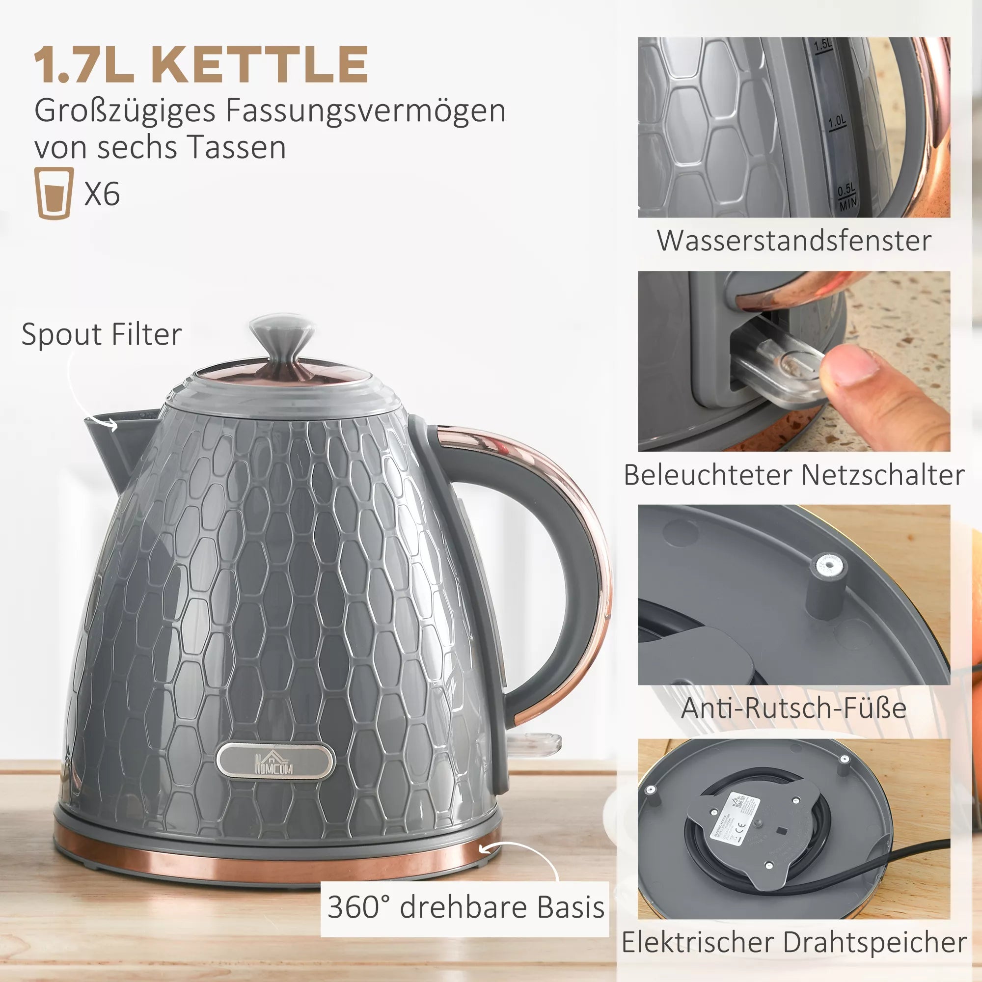 Virdulys ir skrudintuvas 2-in-1 komplektas, 1,7 l, pilki