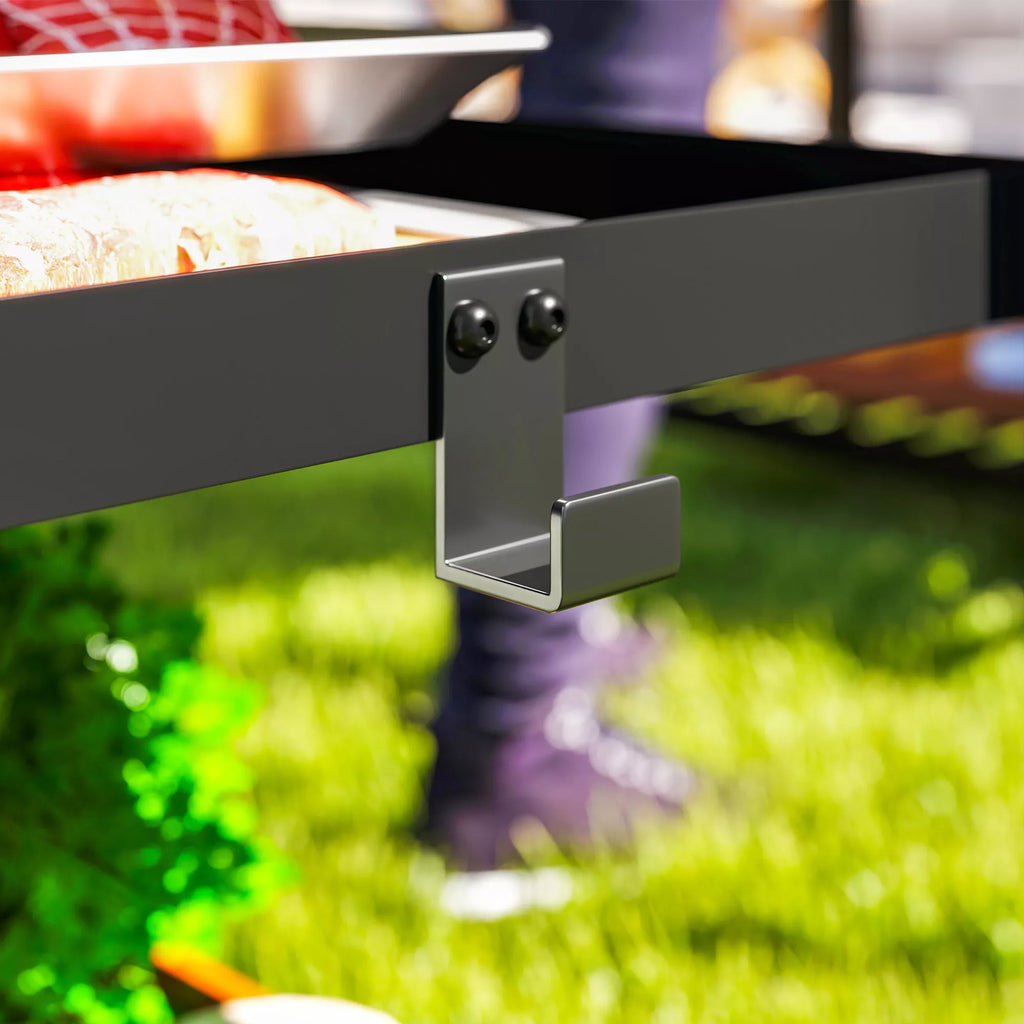 Grillwagen 3-Etagen Servierwagen mit Arbeitsfläche Ablagen Haken Räder, Edelstahl 102x50x81cm Kohlegrau