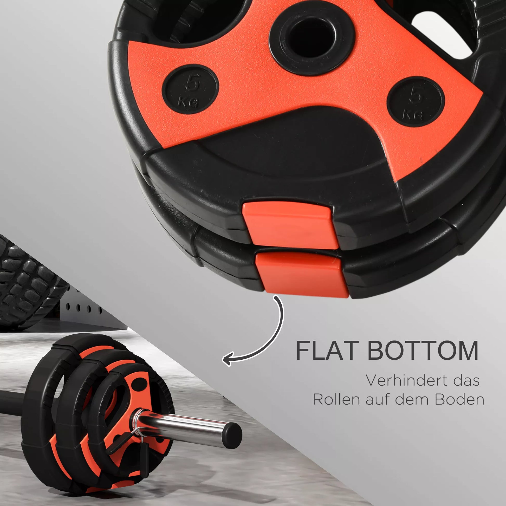 Hantelių rinkinys 20 kg, su 6 hantelių svoriais, 2 x 5kg, 2 x 2,5kg, 2 x 1,25kg, neslystanti rankena, juoda+raudona