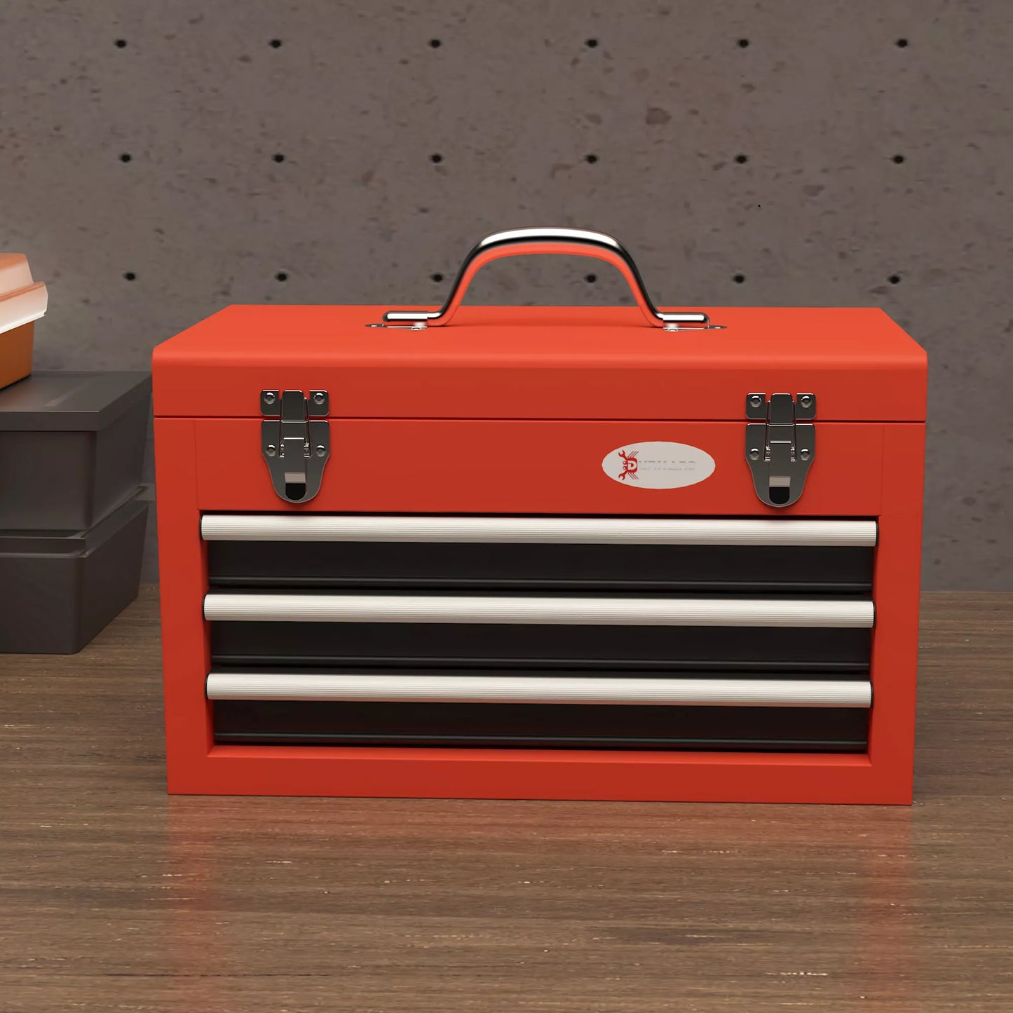 DURHAND įrankių dėžė su 3 stalčiais, 1 skyriumi, tvirtu plieniniu užsegimu, 45 x 24 x 27 cm, raudona