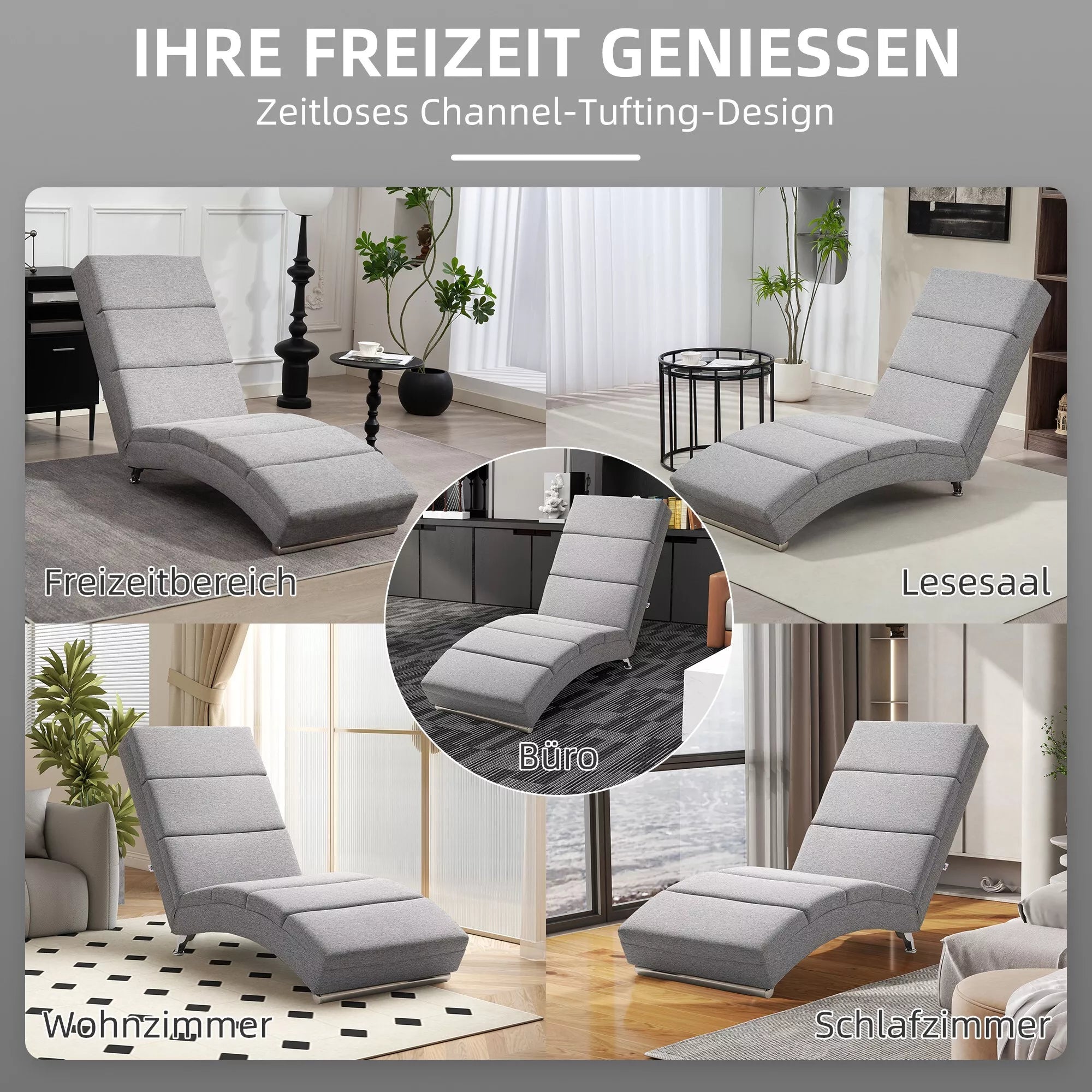 Infografika: chaiselongue fotelžio keturios padėtys – laukiamasis, miegamasis, svetainė, kabinetas