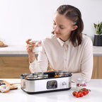 Jogurto gaminimo aparatas Graikų jogurto aparatas su dangčiu, 8 BPA neturintys stikliniai vidiniai indai po 180 ml, jogurto gaminimo aparatas su LCD ekrano laikmačiu, iki 1,4 litro jogurto 25 W Sidabrinis