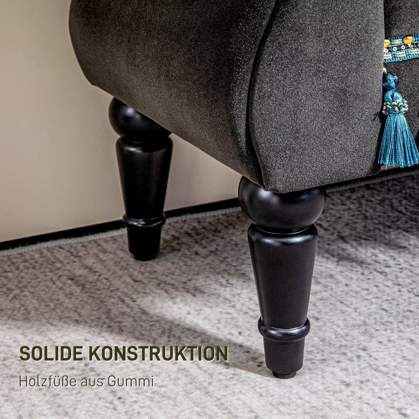 Minkštasuolis, sėdimasis suolas, vintažinis dizainas, iki 150 kg, 117x40x58 cm, tamsiai pilkas