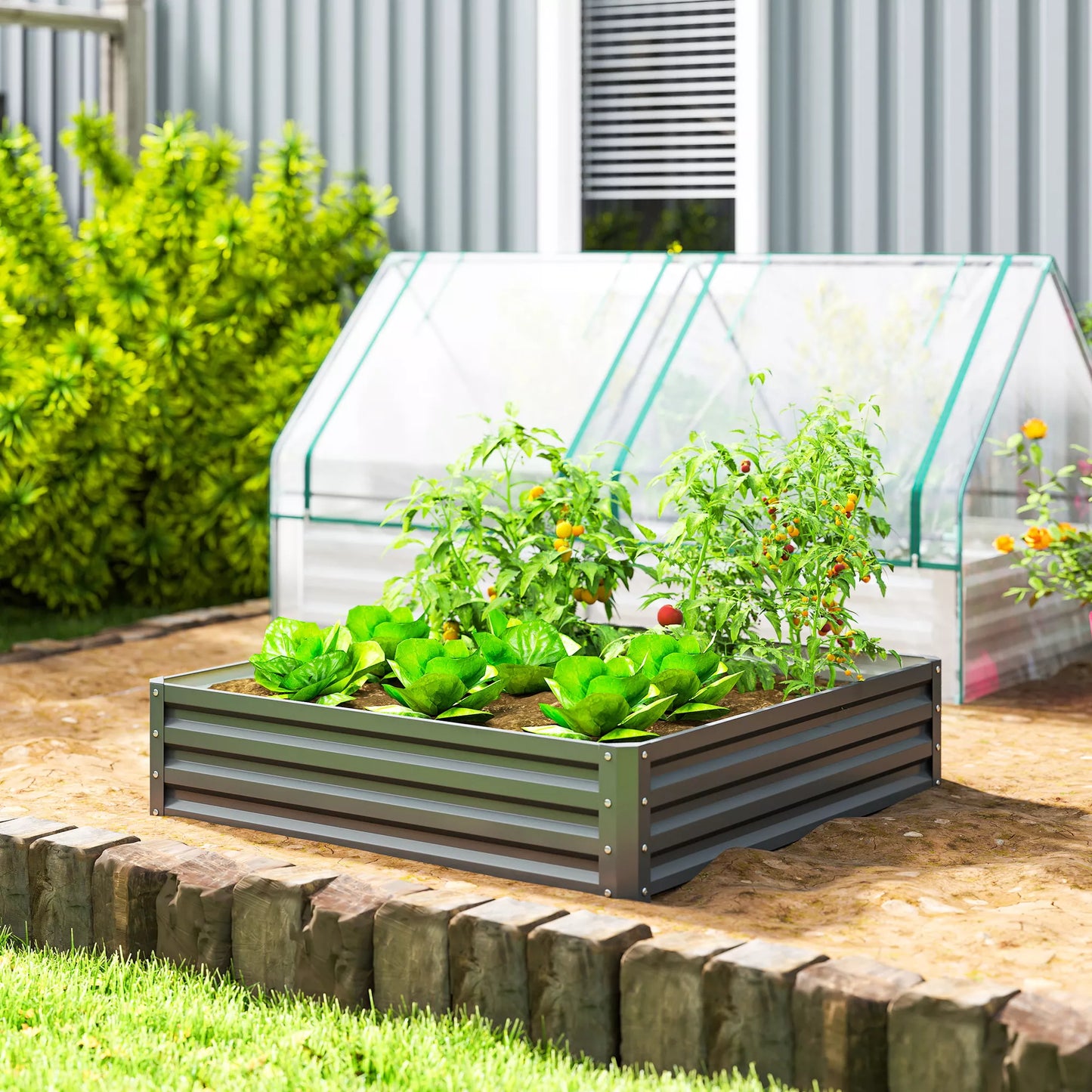 Sodinimo lysvė, augalų dėžė su plieniniu korpusu, šviesiai pilka, 120 x 120 x 30 cm