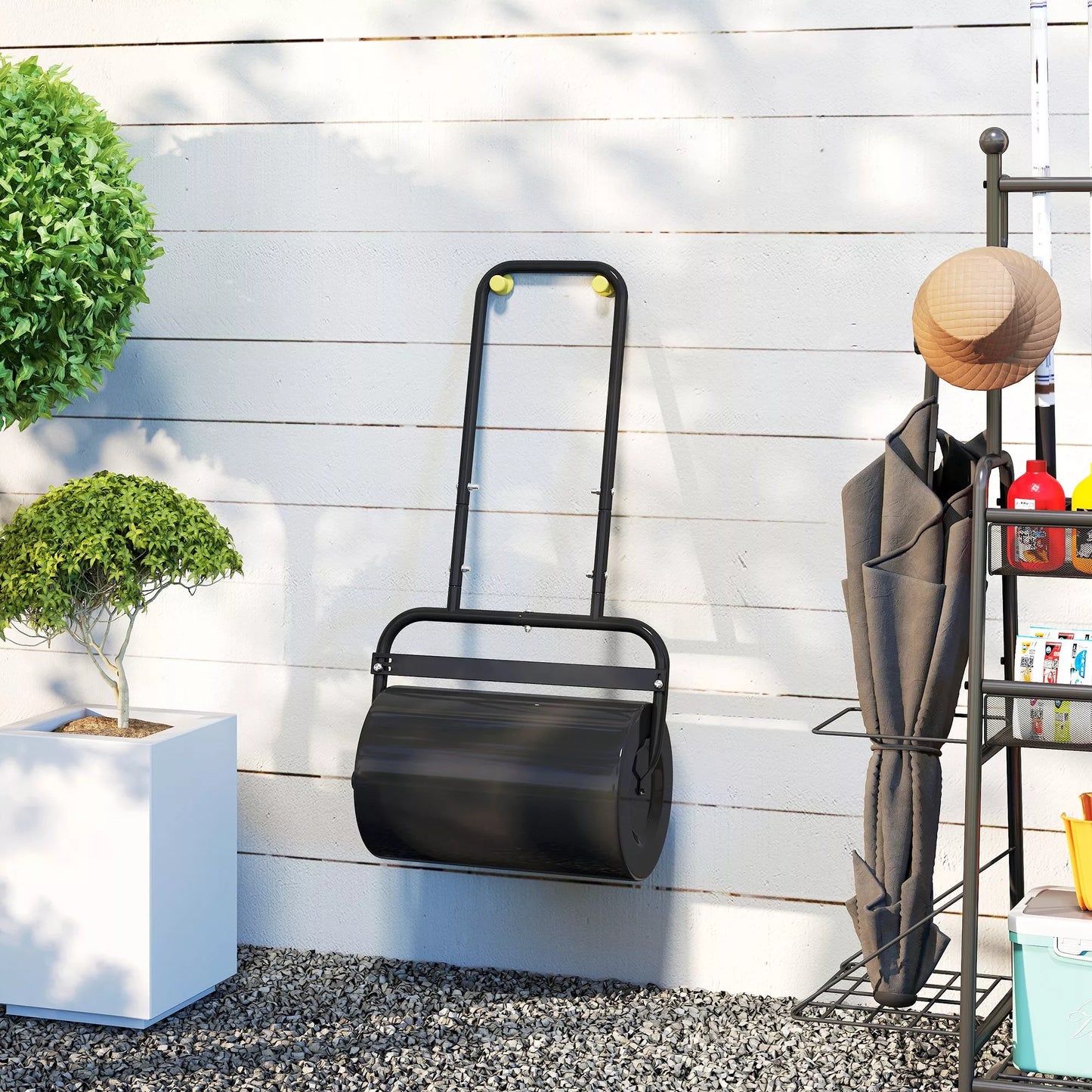 Vejos volas su U formos rankena, sodo volas, 32 cm skersmens, 38 L vandens / 62 kg smėlio, metalinis, juodas, 58 x 32,5 x 113 cm