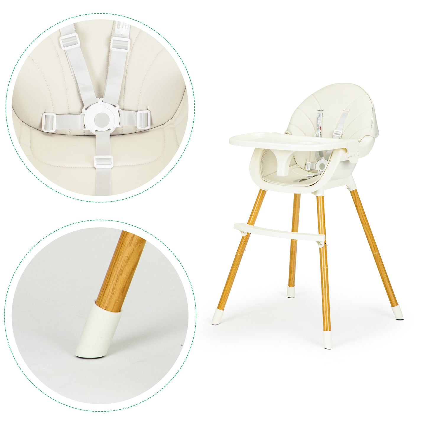 ECOTOYS 2-in-1 reguliuojama vaikiška maitinimo kėdutė, smėlio (6–36 mėn.)