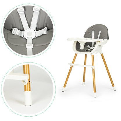 ECOTOYS 2-in-1 reguliuojama vaikiška maitinimo kėdutė pilka (6–36 mėn.)