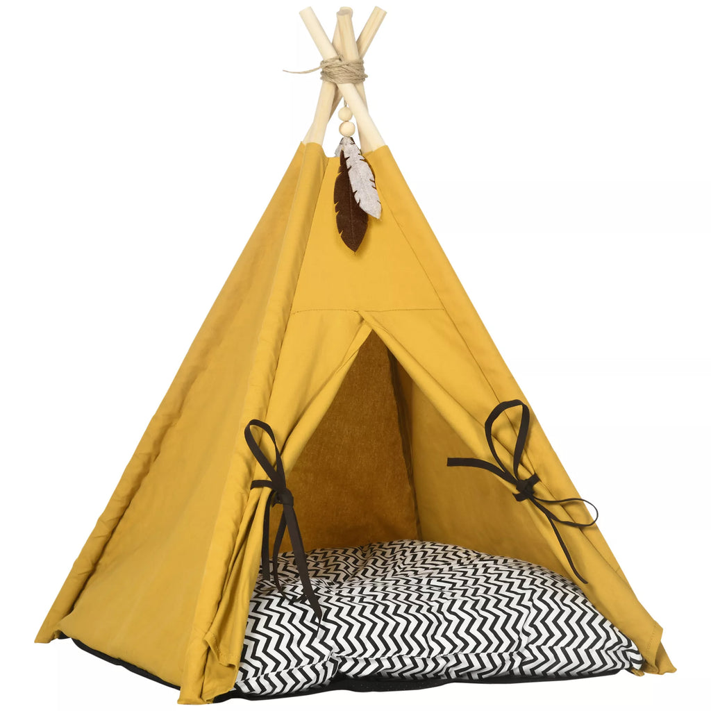 Gyvūnų lovelė, juokingas tipi dizainas, su minkštu pagalvėle, grindų kilimėliu, skirta šunims ir katėms, 60 x 60 x 76 cm