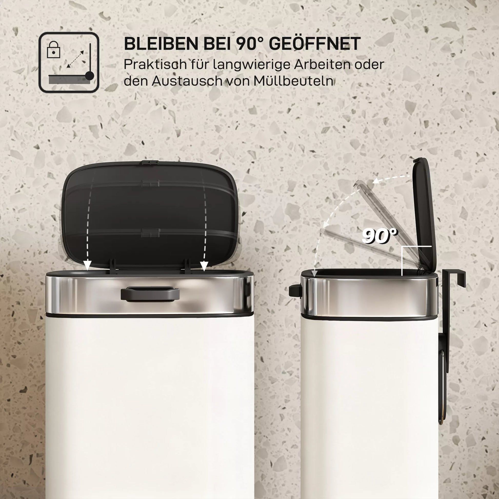 5 L šiukšliadėžė, pastatoma laisvai arba pakabinama, nerūdijantis plienas, kreminės baltos spalvos