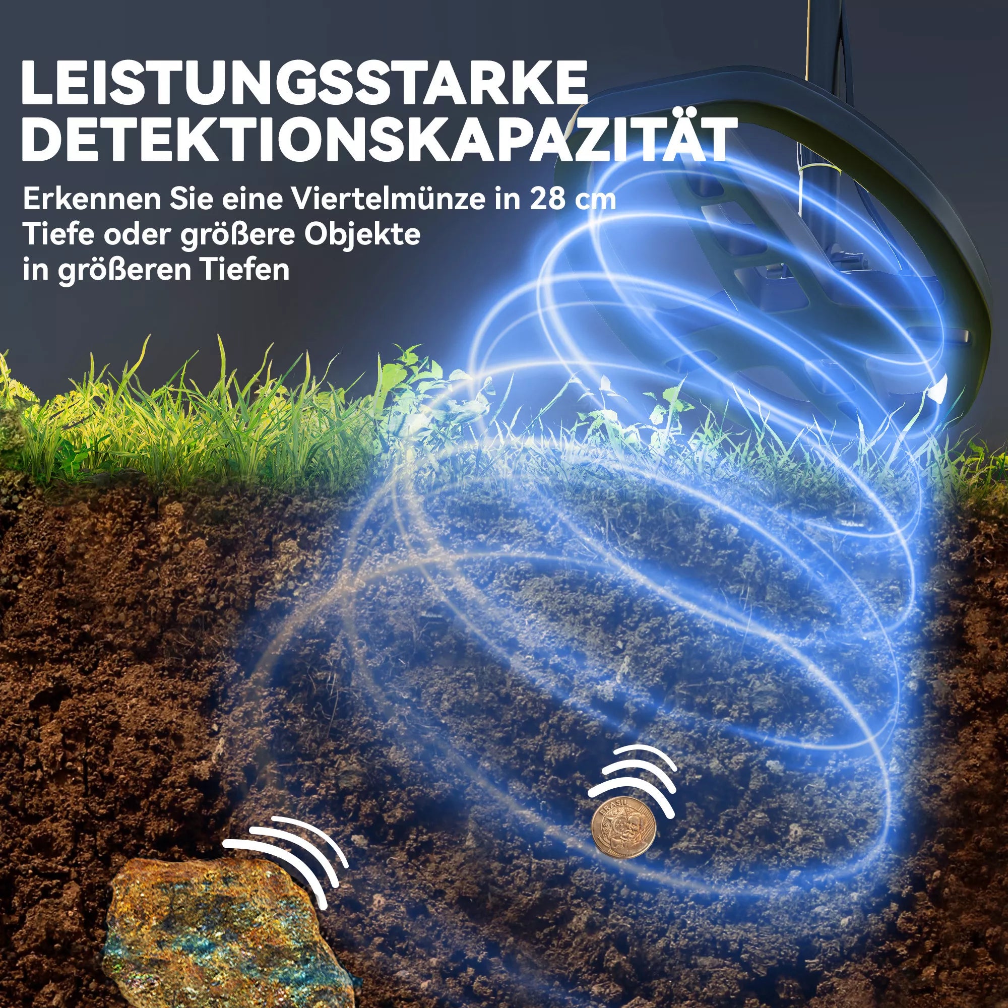 Metalo detektorius, reguliuojamas, su LCD ekranu ir IP68 riše, tamsiai pilkas