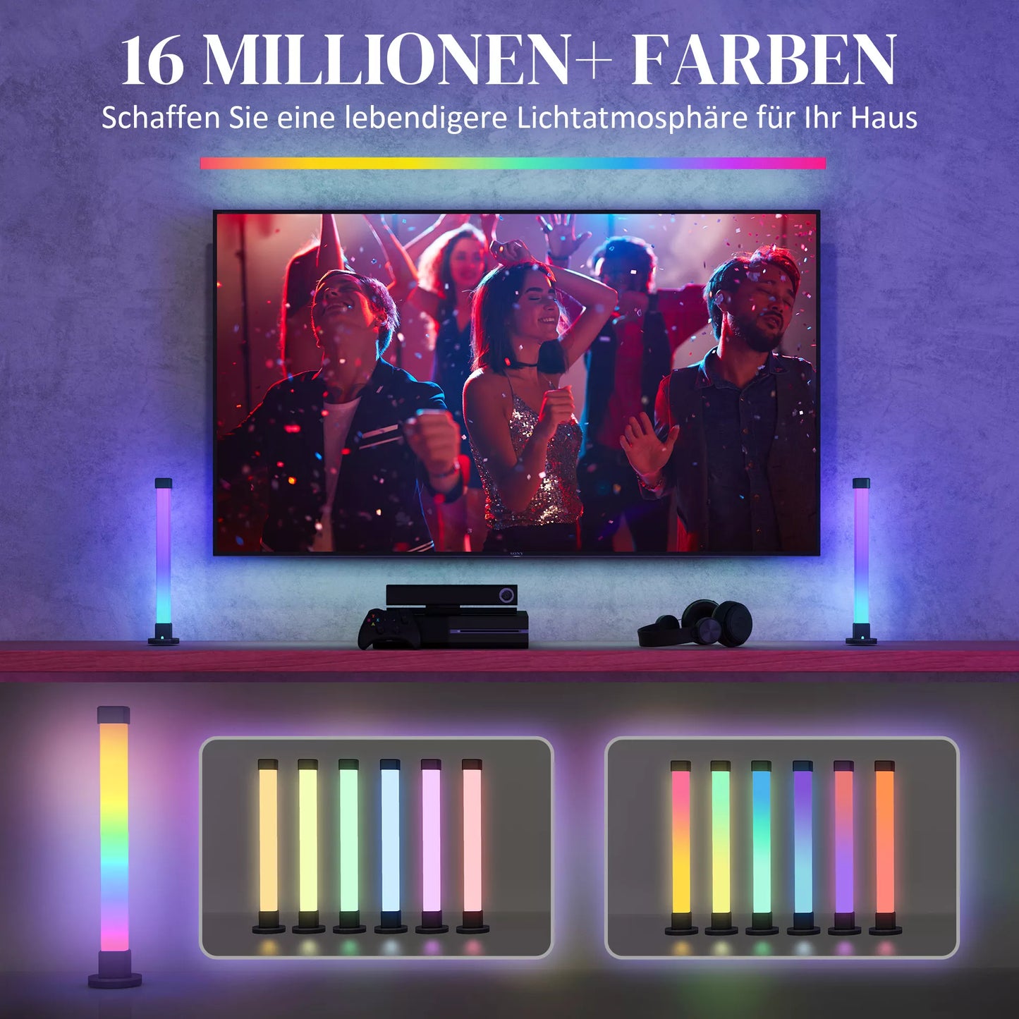 2 vnt. LED stalinės lempos rinkinys su programėlės ir nuotolinio valdymo pulteliu, muzikos sinchronizacija, spalvų režimai, laikmatis, balta