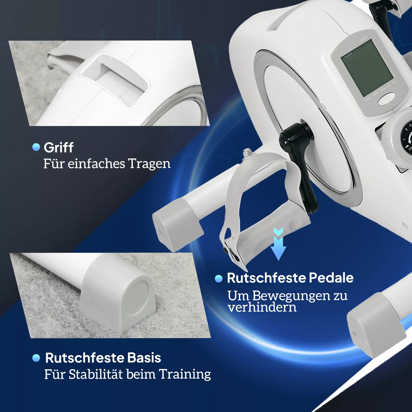 Mini treniruoklis po stalu, pedalai rankų ir kojų pratimams, 8 pasipriešinimo lygiai, plienas, baltas