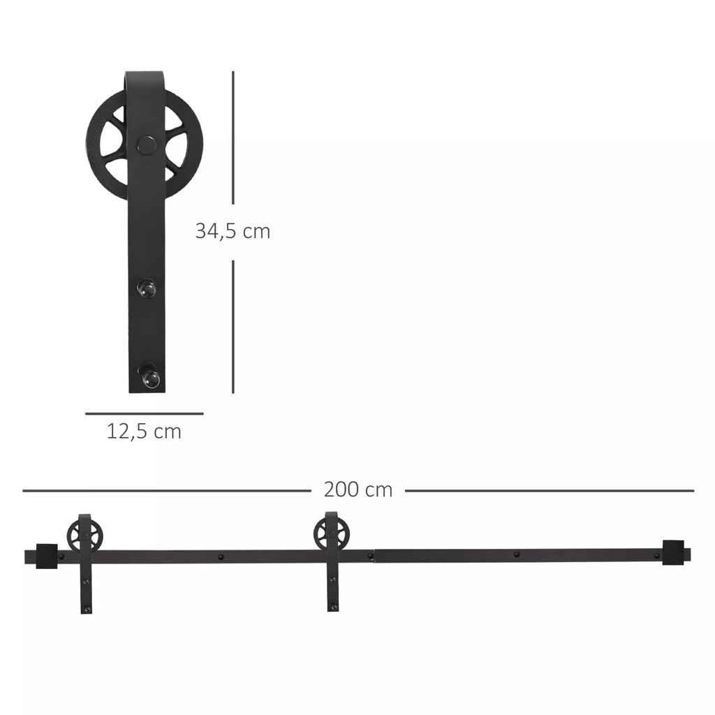 Stumdomų durų mechanizmas, industrinio stiliaus, iki 90 kg, juodas, 200 cm