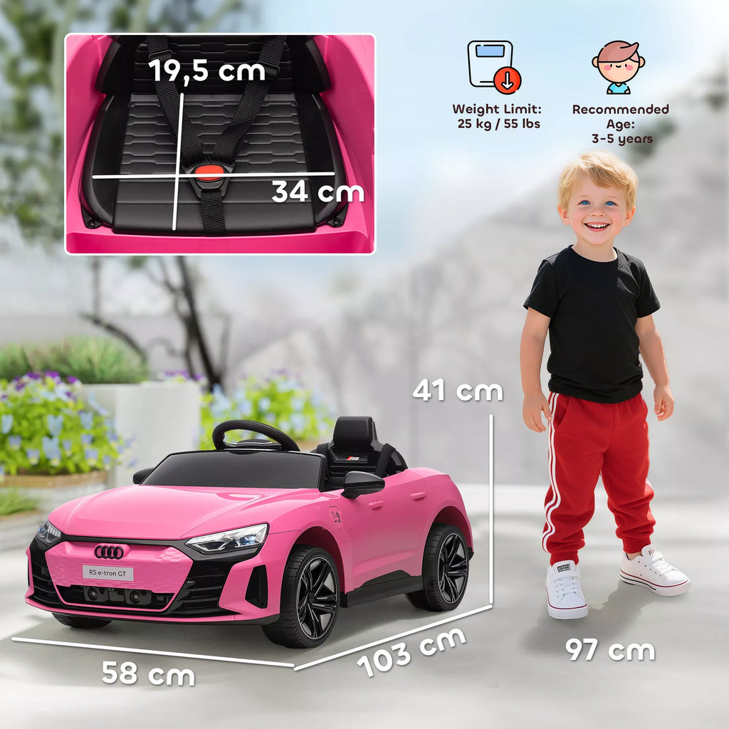 Vaikiškas elektrinis automobilis su nuotolinio valdymo pultu, saugos diržu, garso signalu, muzika, priekiniais žibintais, iki 5 km/h, 3-5 metai, rožinis