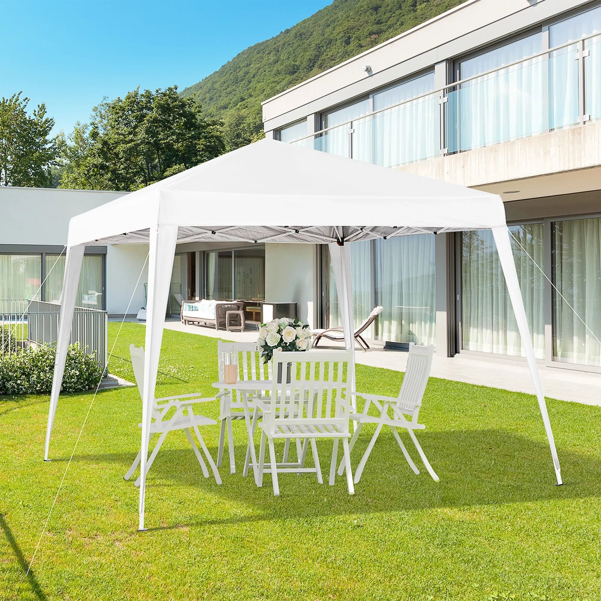 Sulankstomas paviljonas 2,4 x 2,4 m Paviljonas Sulankstoma palapinė su UV apsauga, šventinė palapinė su nešimo krepšiu, skirta sodui, balkonui, plieninė, balta