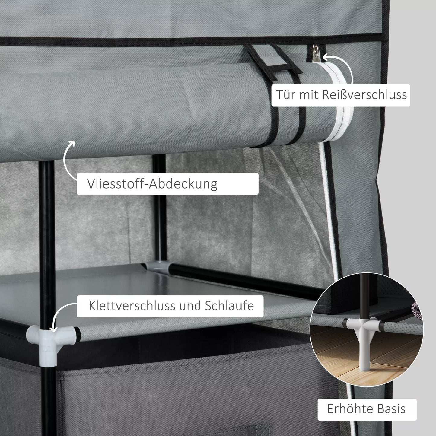 Sulankstoma audinio spinta, 1 drabužių kabykla, 6 lentynos, 102 x 42.5 x 162.5 cm, pilka