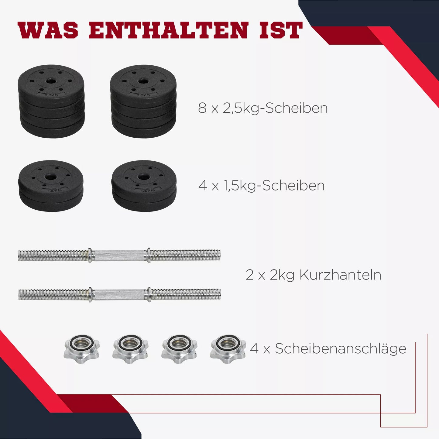 Hantelių rinkinys 30KG, su svoriais namams, biurui, sporto salei, plienas, dirbtinė oda, juoda, jėgos treniruotėms