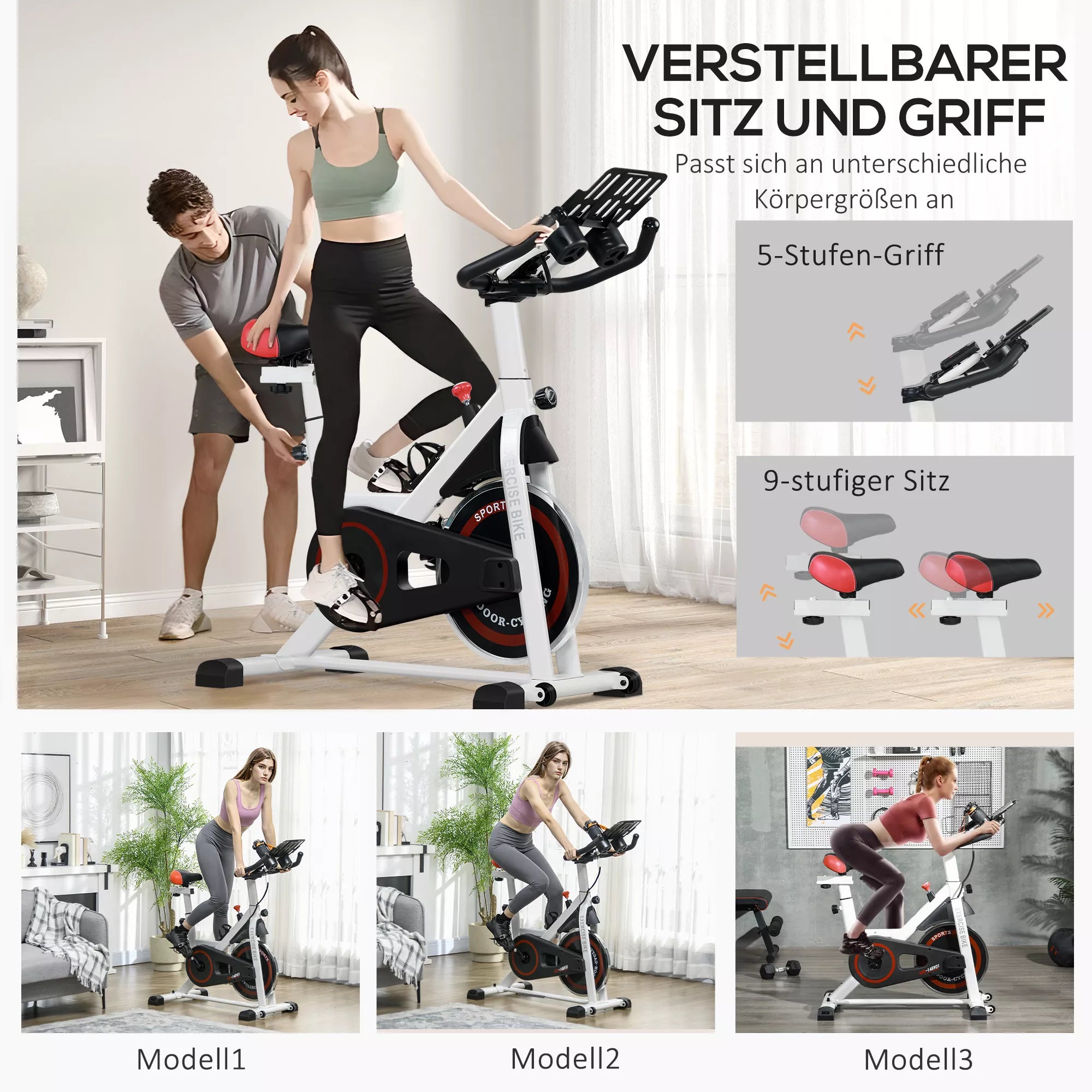 Ergometras, reguliuojamas pasipriešinimas, iki 120 kg, plienas, L103xB53xH100-114 cm, baltas/juodas