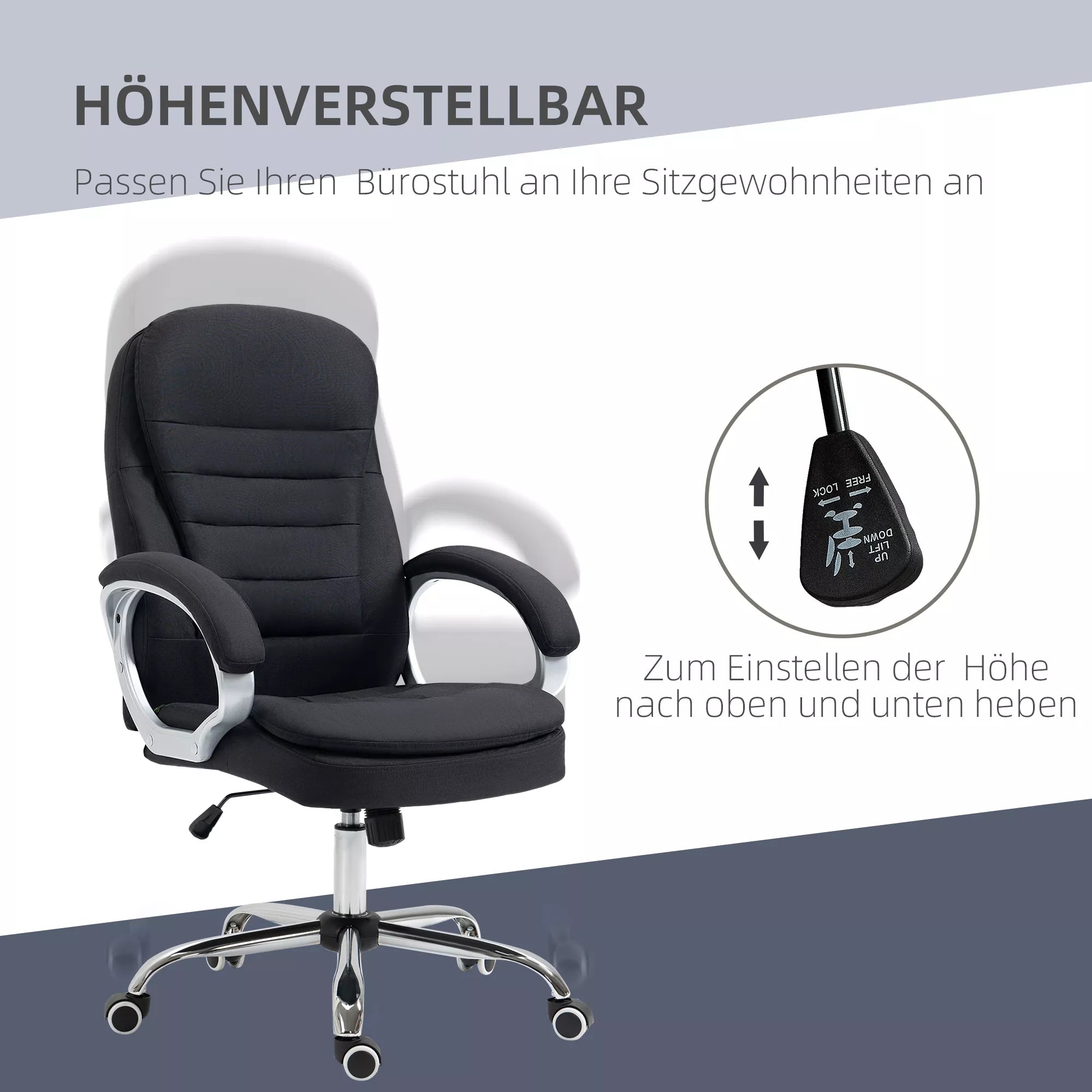 Biuro kėdė Darbo kėdė Rašomojo stalo kėdė Sukiojama kėdė 360° Ergonomiška Sūpynės funkcija Reguliuojamas aukštis Juoda Linas 64 x 75 x 111-121 cm