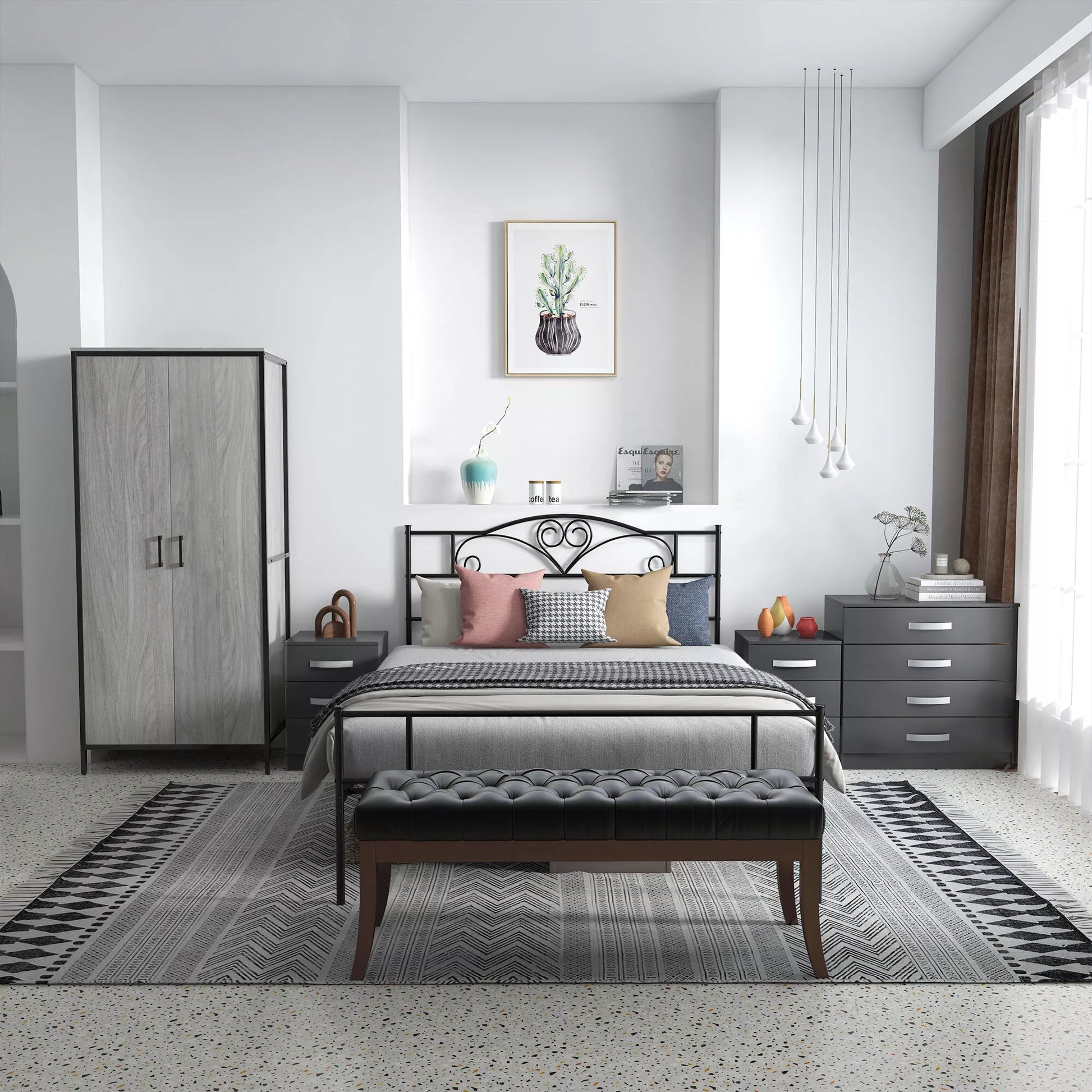 Metalinis lovos rėmas su galvūgalio dalimi, 300 kg apkrova, 145L x 211B x 106H cm, juodas