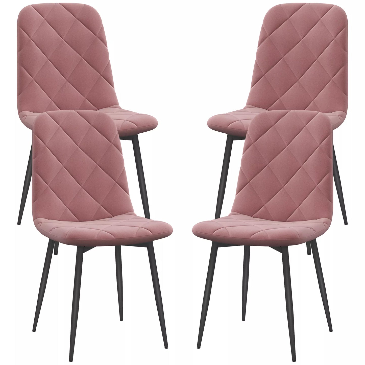 Valgomojo kėdės, 4 vnt. rinkinys, virtuvės kėdė su atlošu, veliūro išvaizdos, fotelis 45 x 54 x 87 cm, rožinė