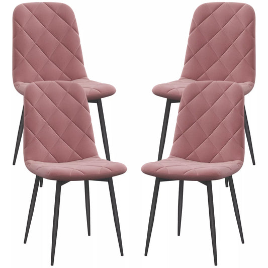 Valgomojo kėdės, 4 vnt. rinkinys, virtuvės kėdė su atlošu, veliūro išvaizdos, fotelis 45 x 54 x 87 cm, rožinė